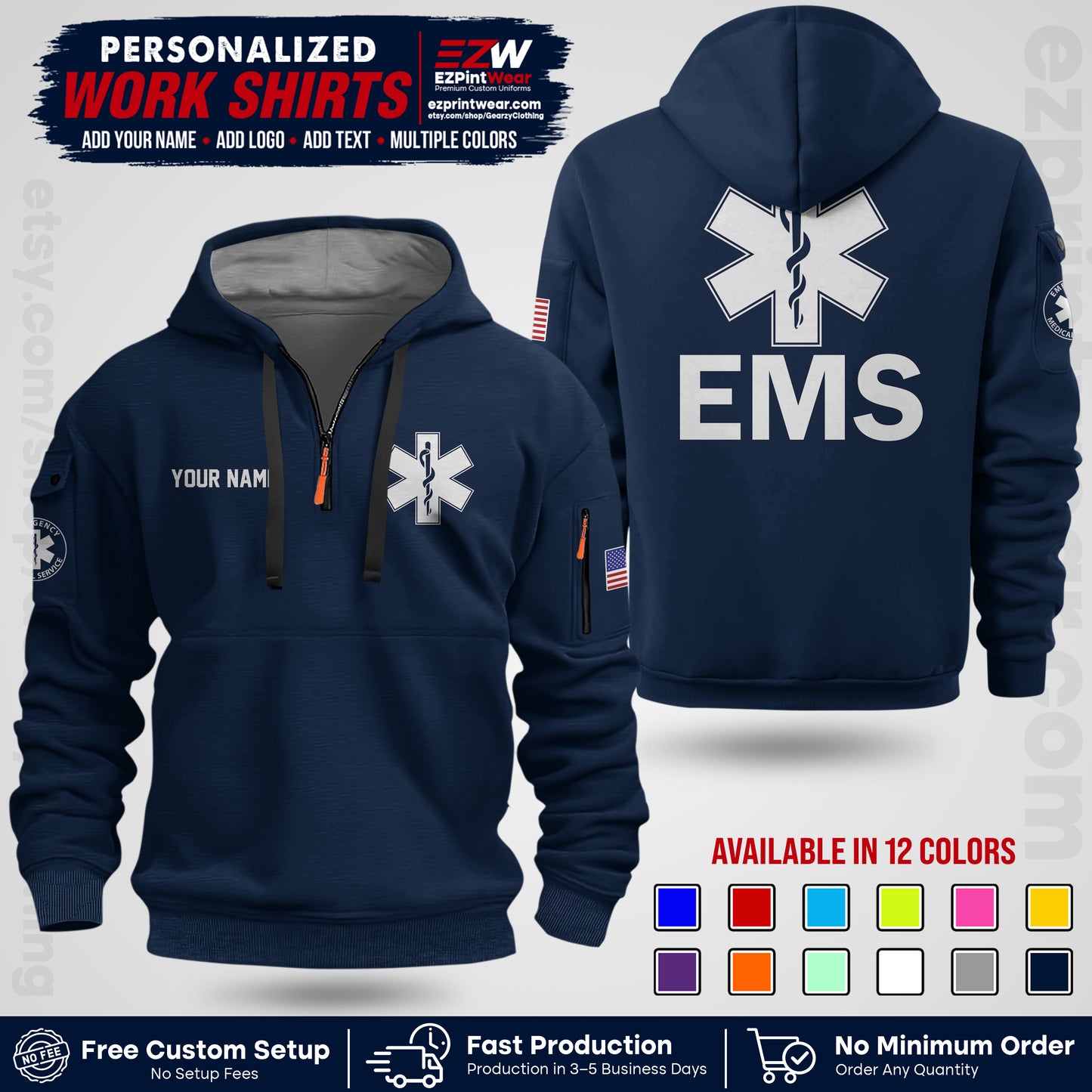 Custom EMS Shirt with Name, Logo & Text | EMS Team Uniform | First Responder Workwear EMSU02