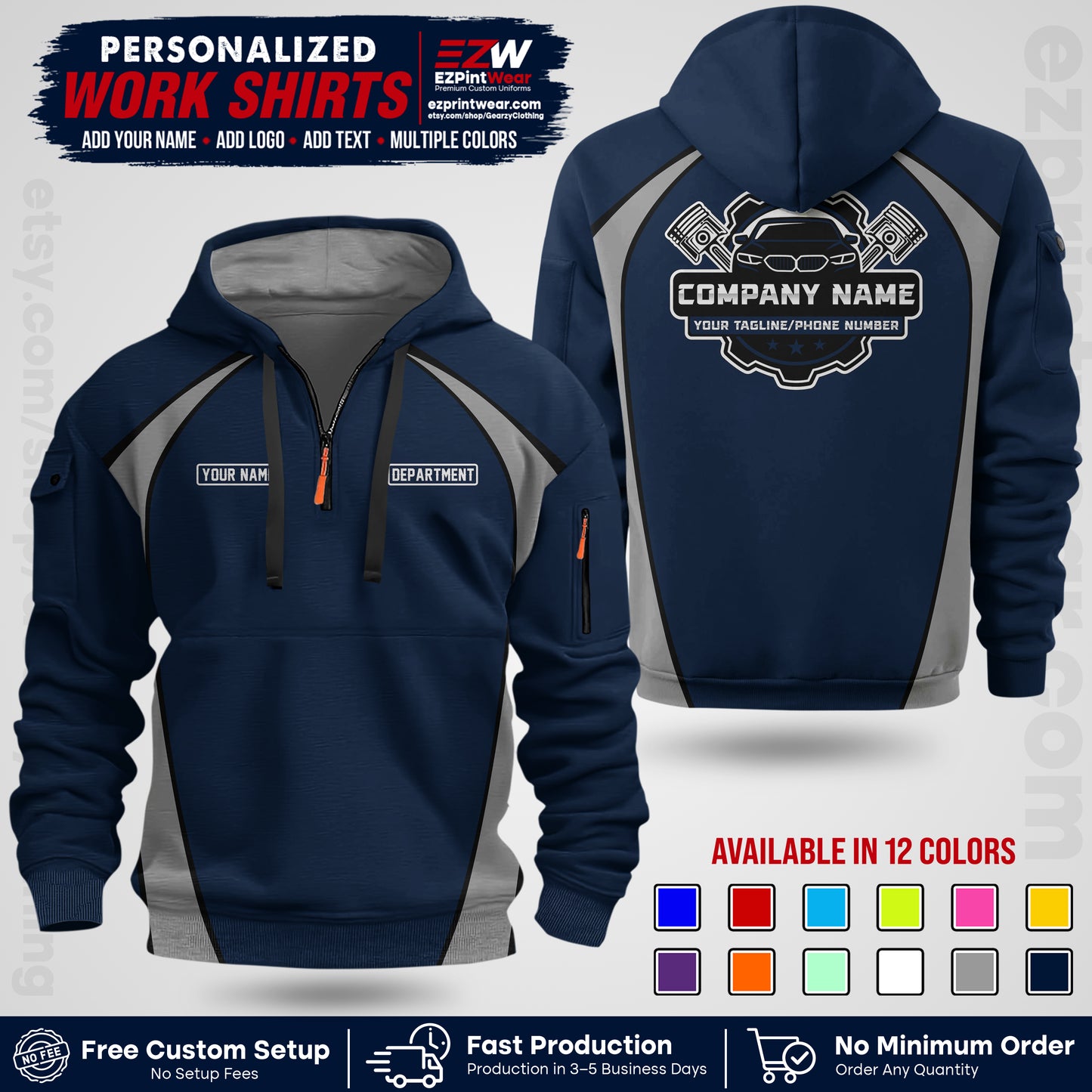 Custom Mechanic Work Shirt with Name, Logo & Text | Auto Shop Uniform | Workwear MCN 09