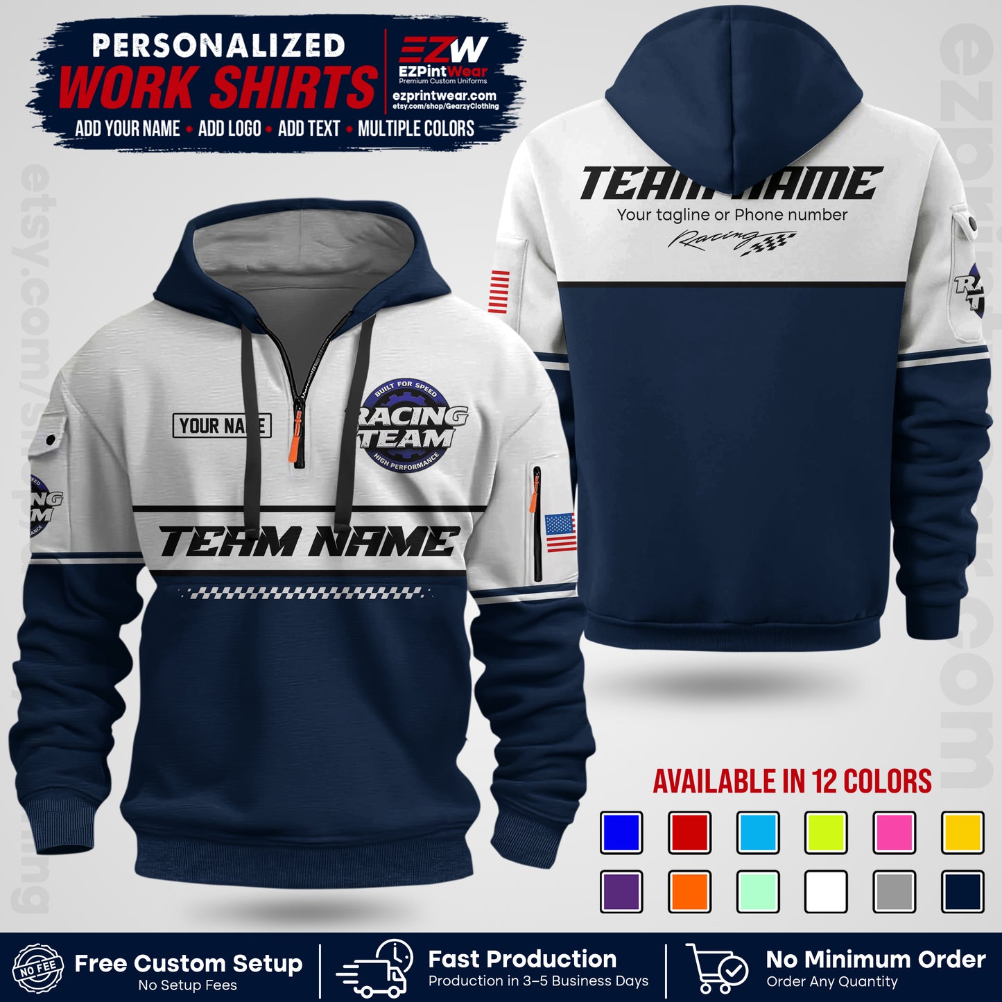 Custom Racing Shirt with Name, Logo & Text | Race Team Uniform | Crew Apparel RC12