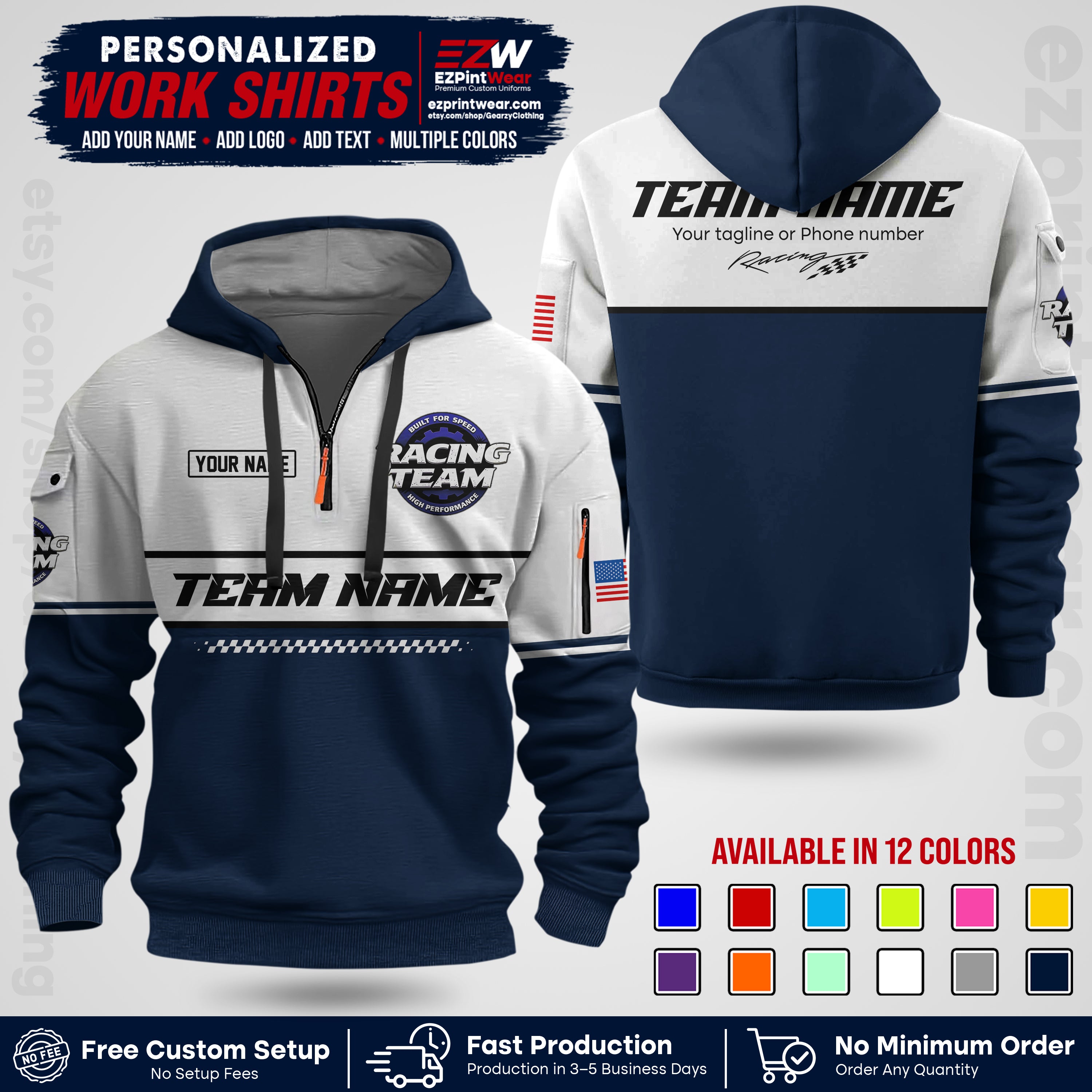 Custom Racing Shirt with Name, Logo & Text | Race Team Uniform | Crew Apparel RC12