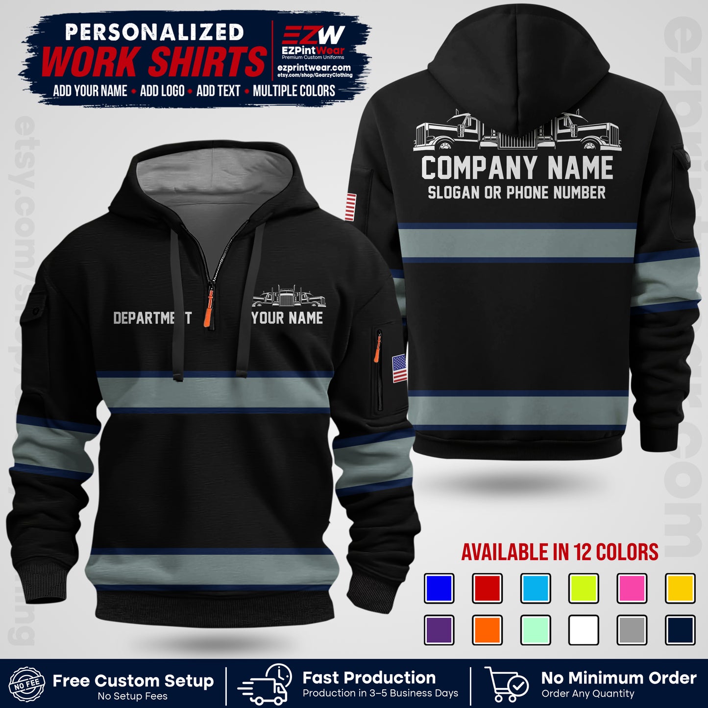 Personalized Truck Driver Workwear Uniform | Custom Safety Stripe Apparel | Non-Reflective Reflective Style Design TW04