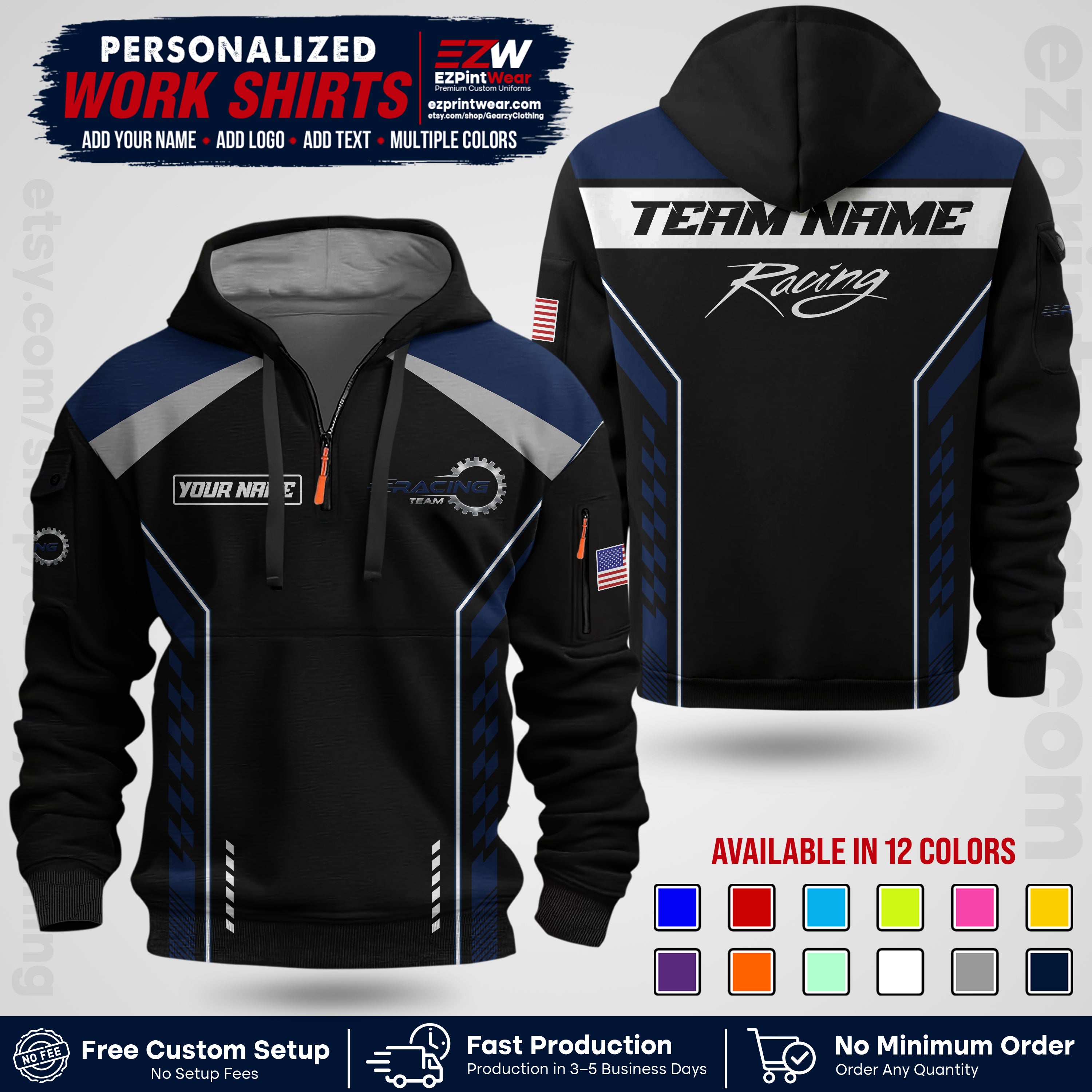 Custom Racing Shirt with Name, Logo & Text | Race Team Uniform | Crew Apparel RC13