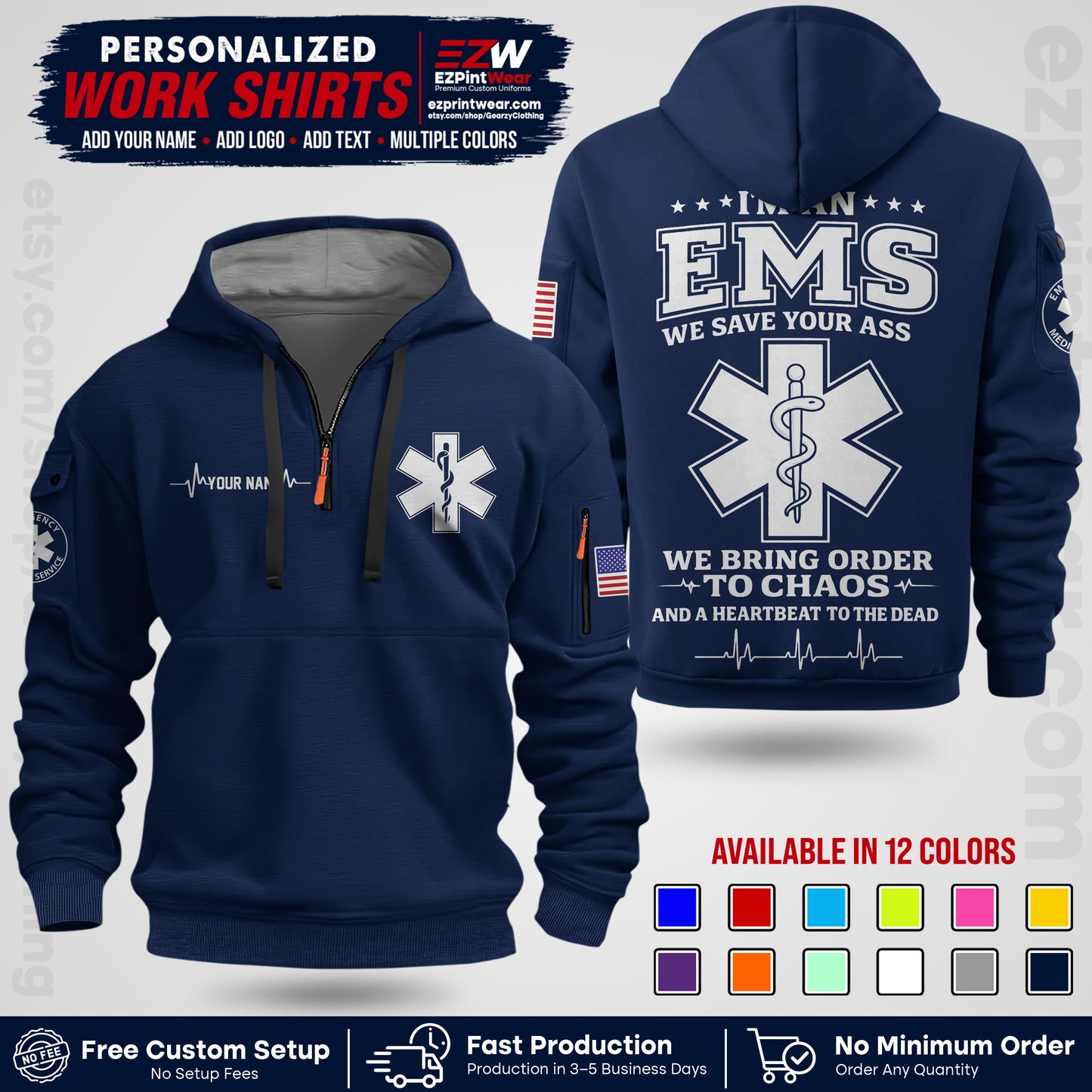 Custom EMS Shirt with Name, Logo & Text | EMS Team Uniform | First Responder Workwear EMSU05