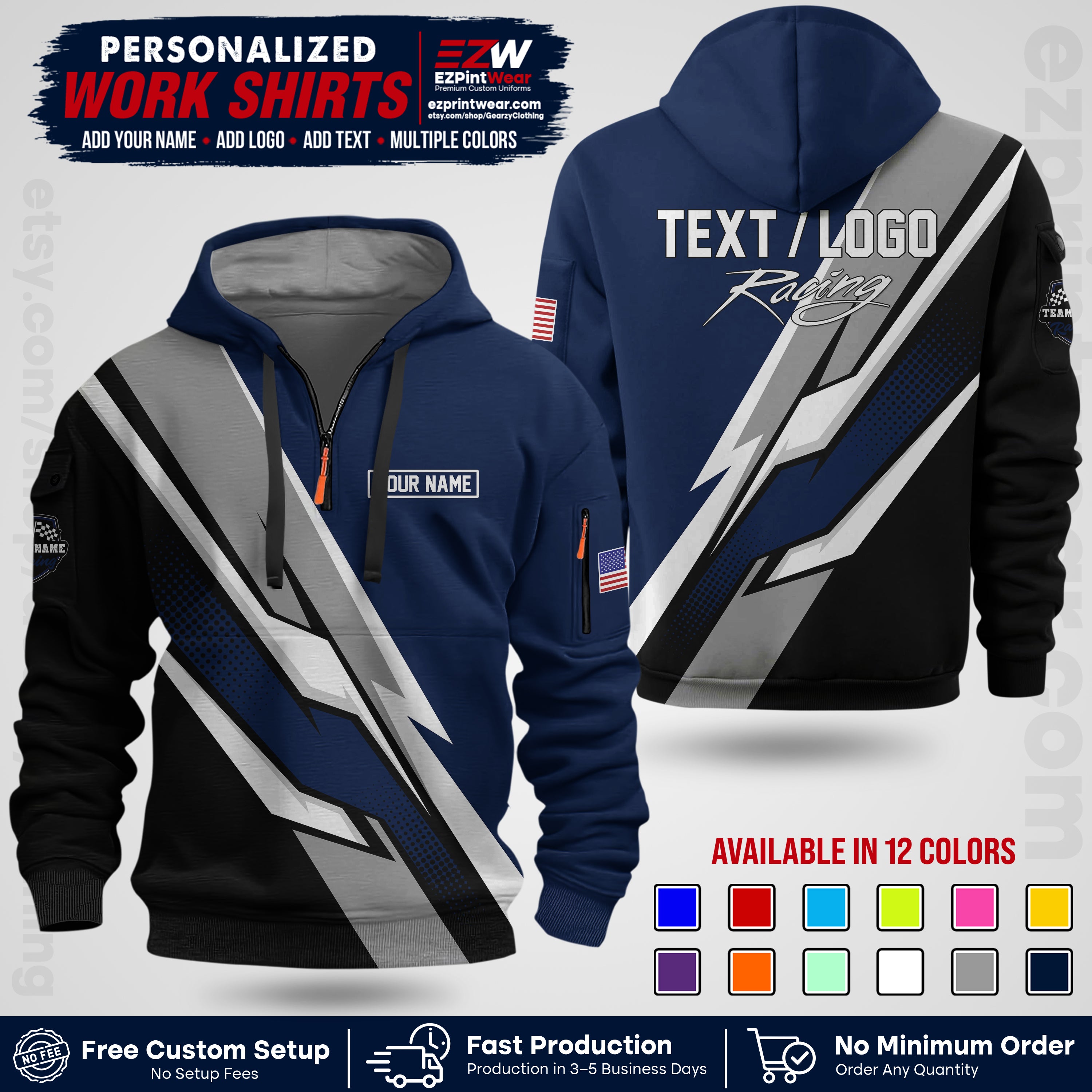 Custom Racing Shirt with Name, Logo & Text | Race Team Uniform | Crew Apparel RC01