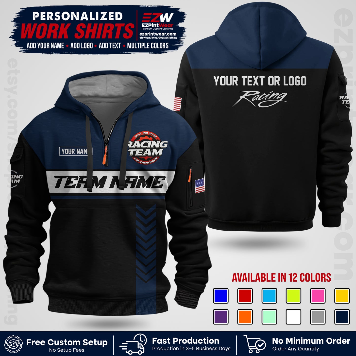 Custom Racing Shirt with Name, Logo & Text | Race Team Uniform | Crew Apparel RC02