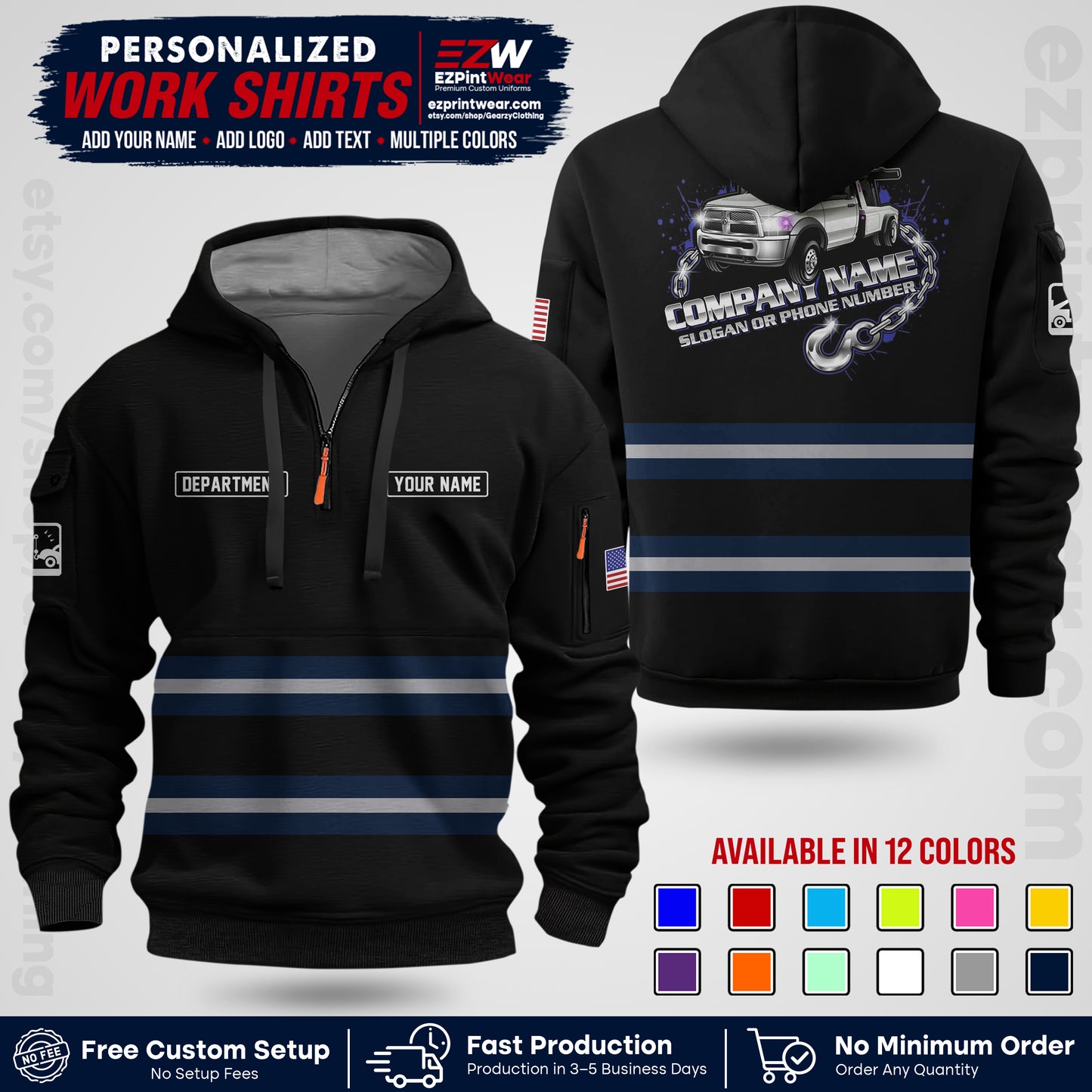 Custom Towing Workwear Uniform | Personalized Tow Truck Shirt | Non-Reflective Safety Stripe Apparel | Custom Towing Shirt | Tow Truck Apparel TW05
