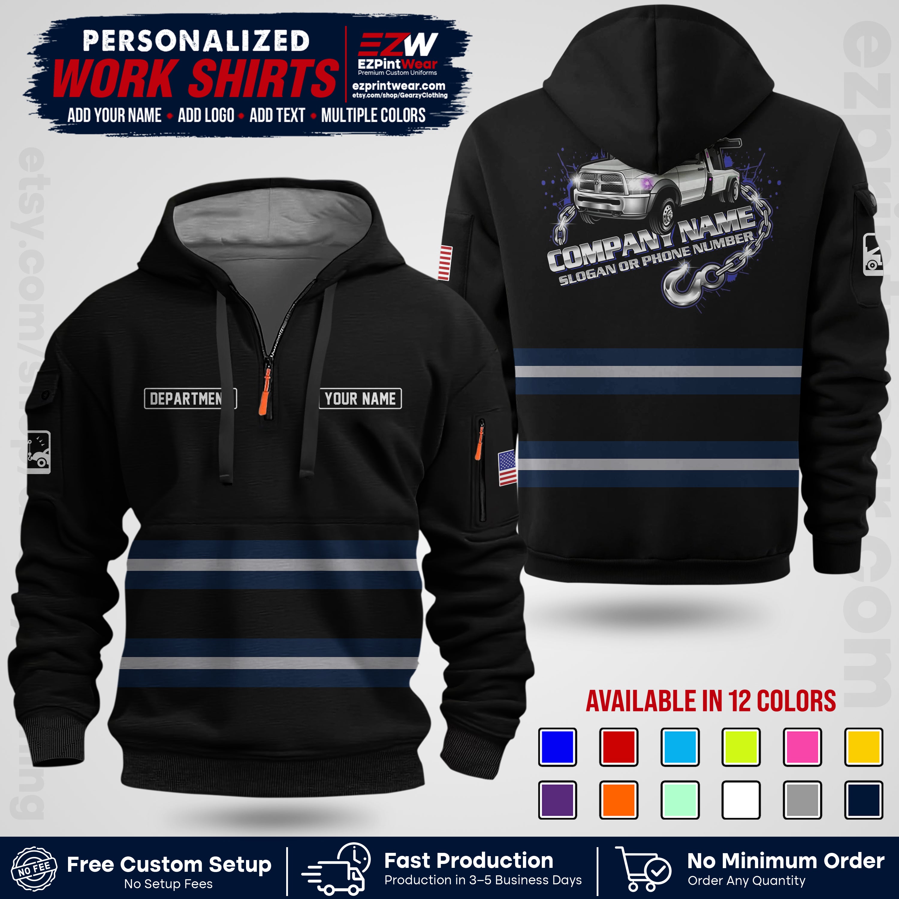 Custom Towing Workwear Uniform | Personalized Tow Truck Shirt | Non-Reflective Safety Stripe Apparel | Custom Towing Shirt | Tow Truck Apparel TW05