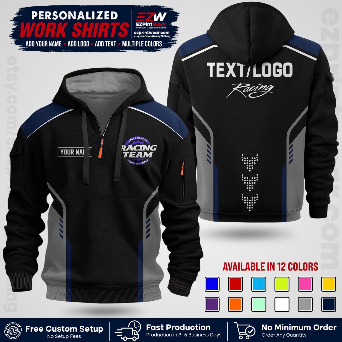 Custom Racing Shirt with Name, Logo & Text | Race Team Uniform | Crew Apparel RC09