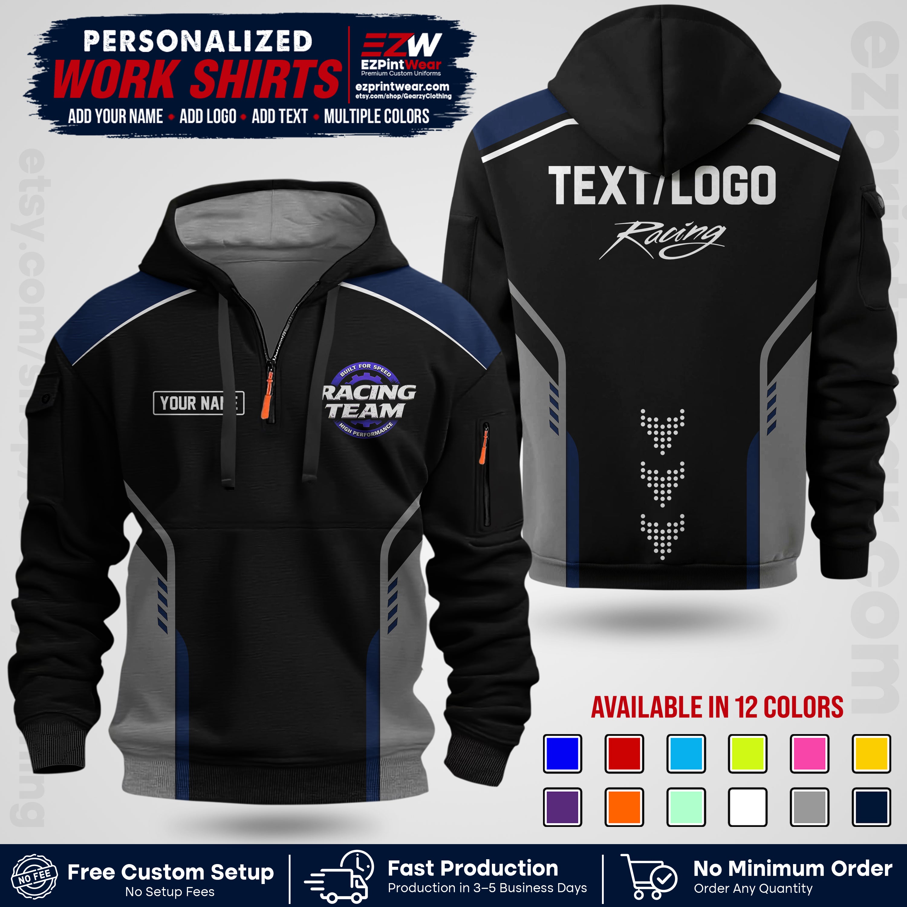 Custom Racing Shirt with Name, Logo & Text | Race Team Uniform | Crew Apparel RC09