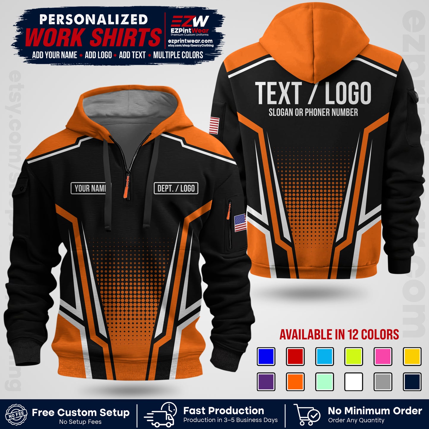 Custom All Over Print Work Uniform Shirt with Name, Logo & Text | Custom Hawaiian Shirt | Company Shirt | Employee Uniform UNF17
