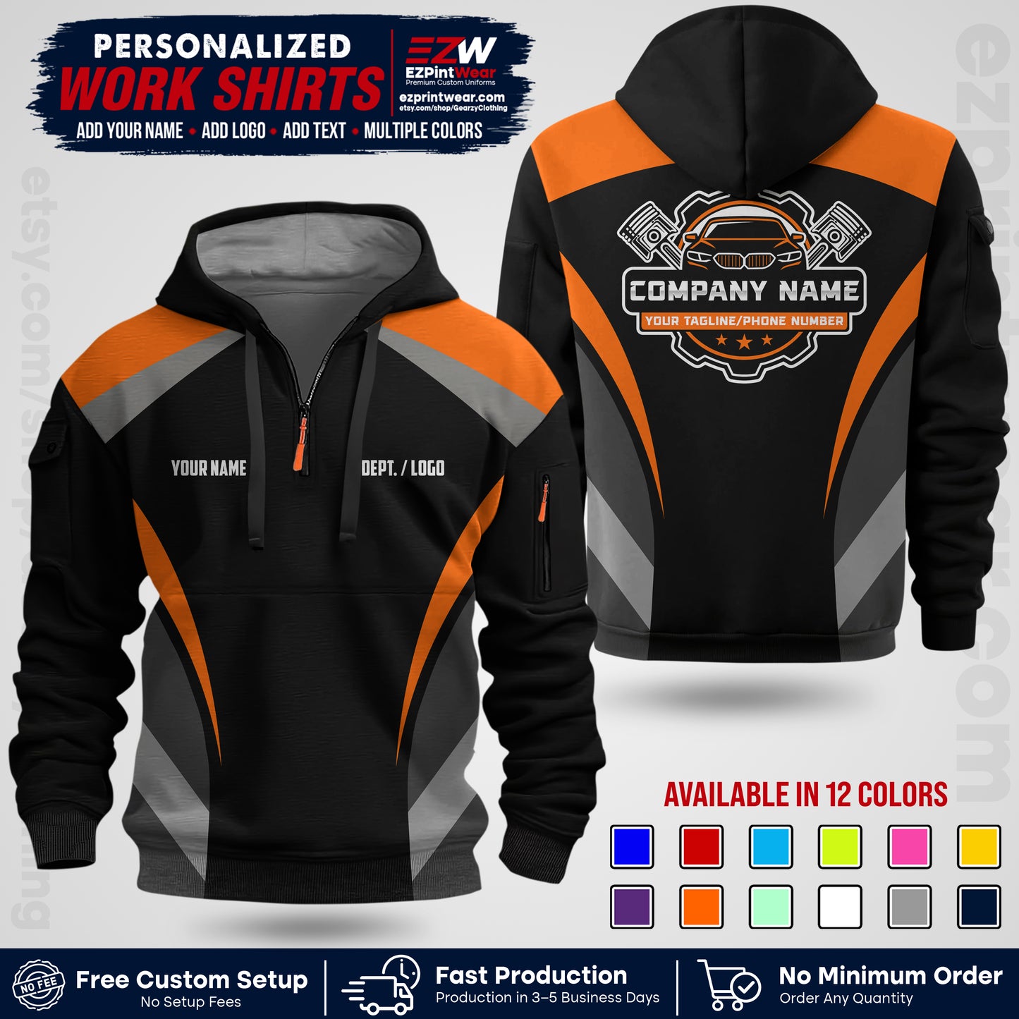 Custom Mechanic Work Shirt with Name, Logo & Text | Auto Shop Uniform | Workwear MCN 05