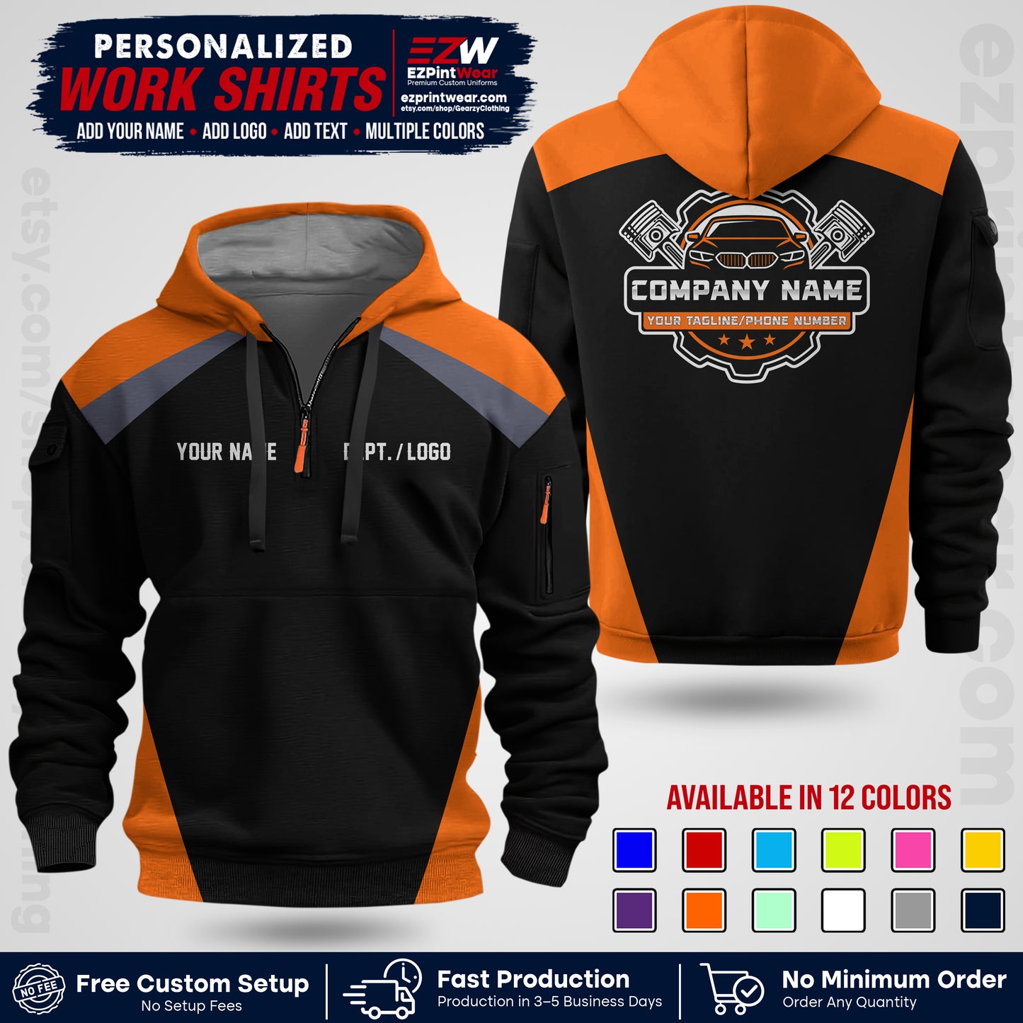 Custom Mechanic Work Shirt with Name, Logo & Text | Auto Shop Uniform | Workwear MCN 03