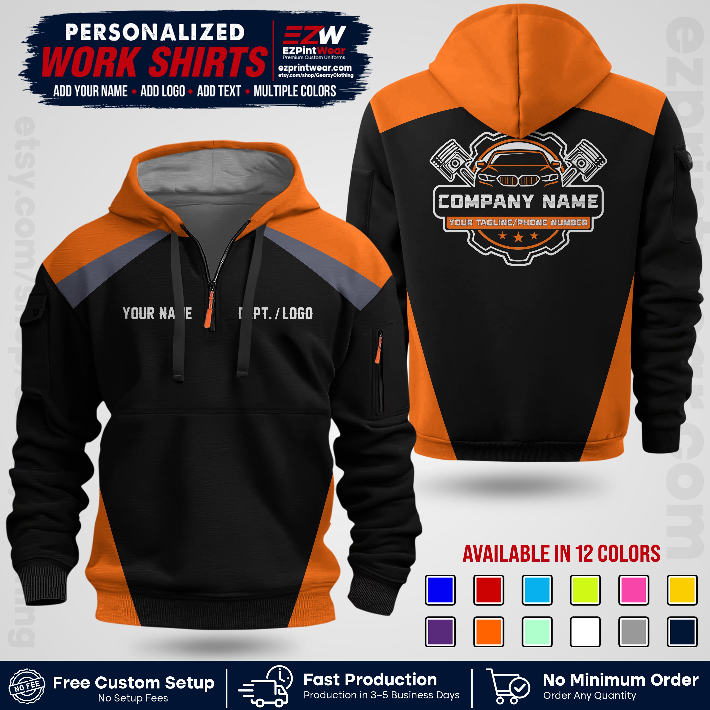 Custom Mechanic Work Shirt with Name, Logo & Text | Auto Shop Uniform | Workwear MCN 03