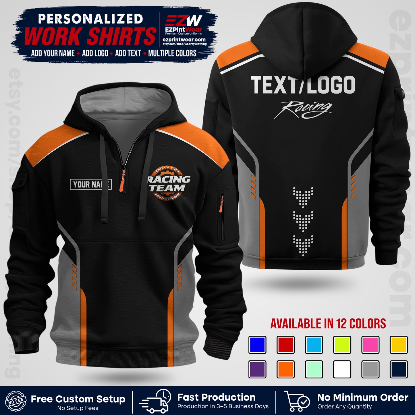 Custom Racing Shirt with Name, Logo & Text | Race Team Uniform | Crew Apparel RC09