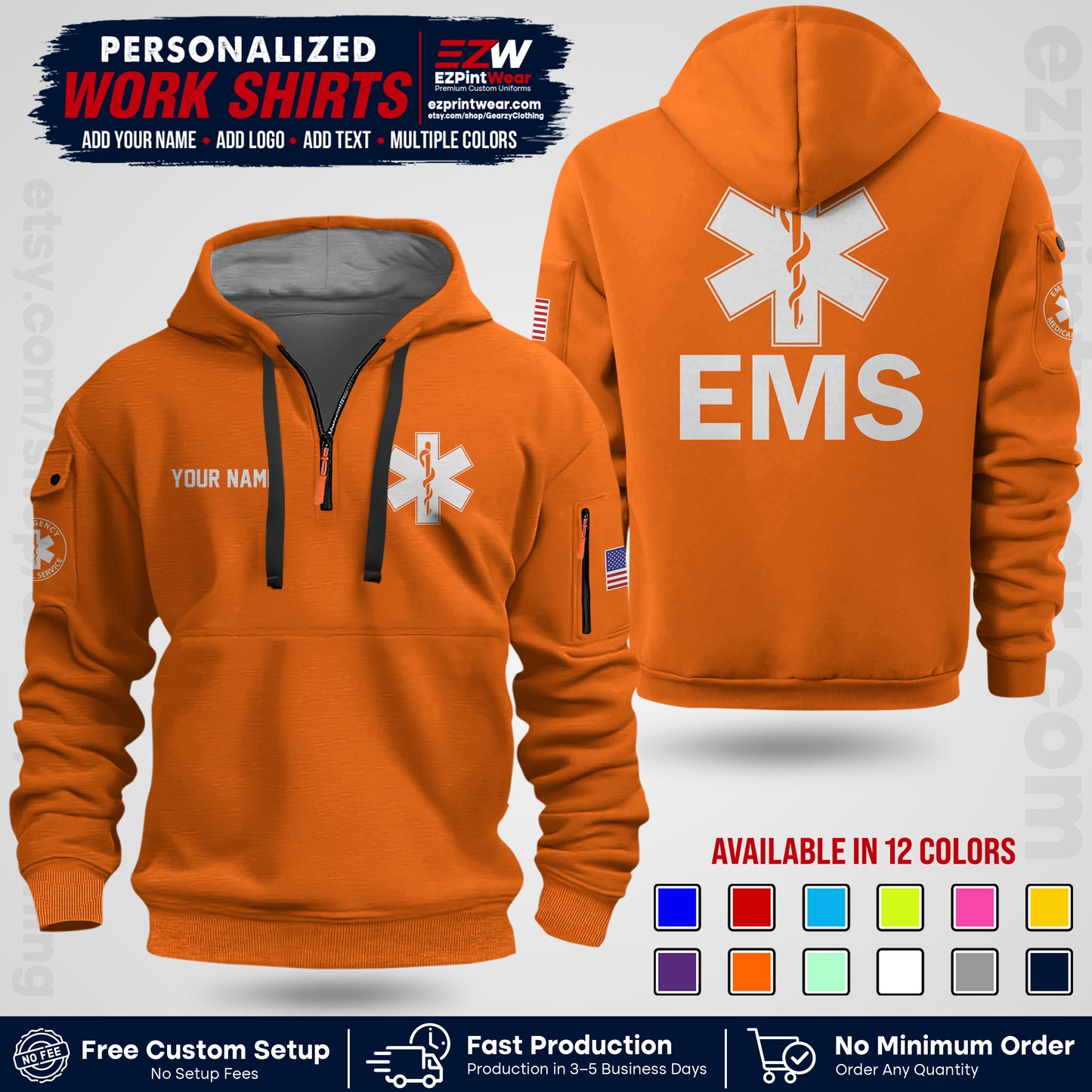 Custom EMS Shirt with Name, Logo & Text | EMS Team Uniform | First Responder Workwear EMSU02