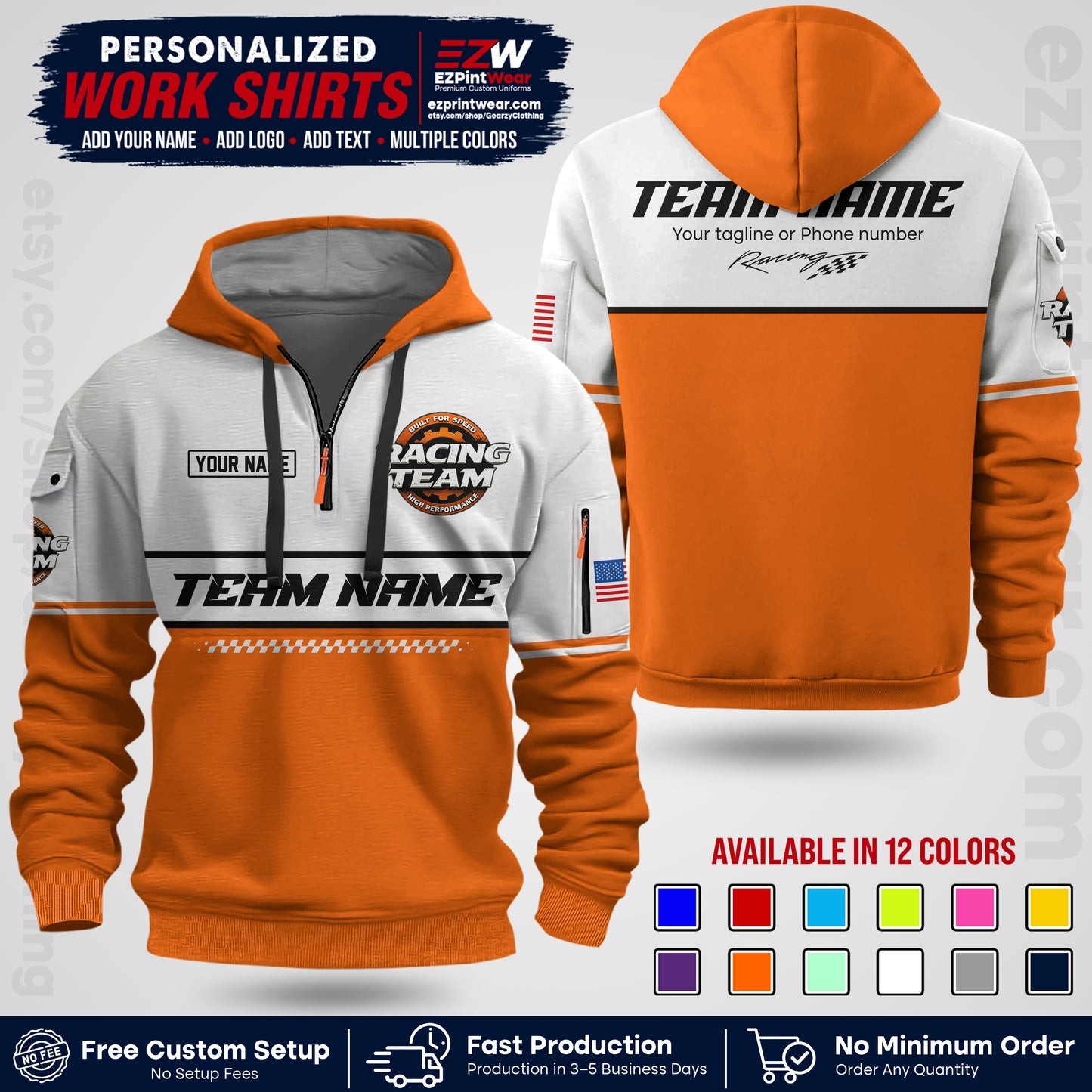 Custom Racing Shirt with Name, Logo & Text | Race Team Uniform | Crew Apparel RC12