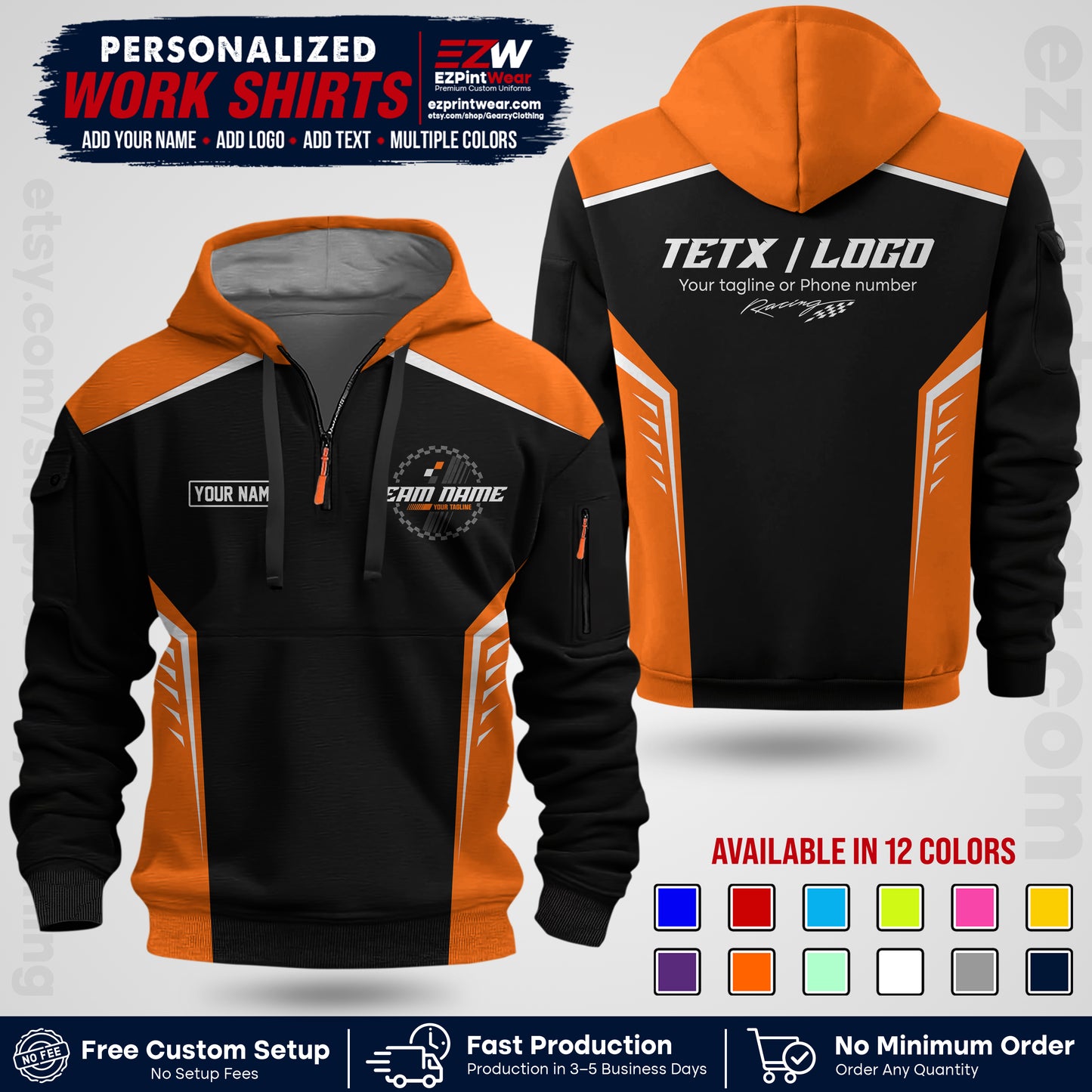Custom Racing Shirt with Name, Logo & Text | Race Team Uniform | Crew Apparel RC07