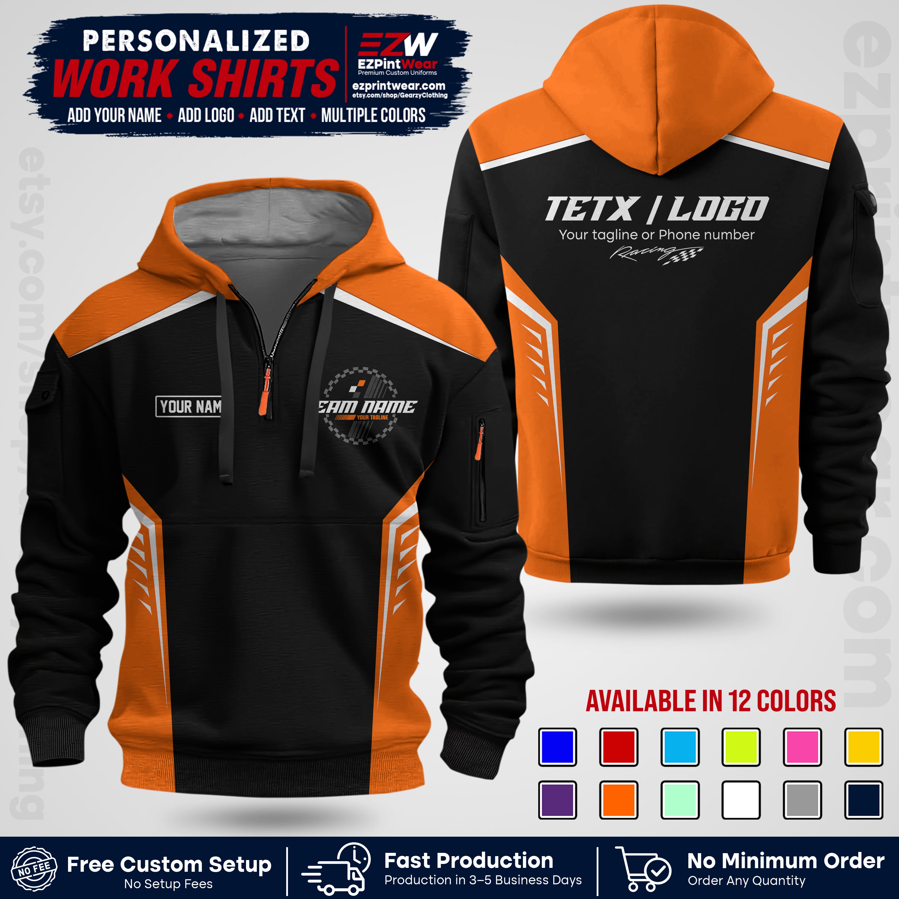 Custom Racing Shirt with Name, Logo & Text | Race Team Uniform | Crew Apparel RC07