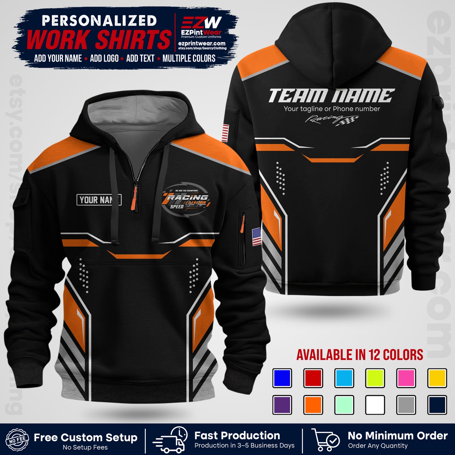 Custom Racing Shirt with Name, Logo & Text | Race Team Uniform | Crew Apparel RC10