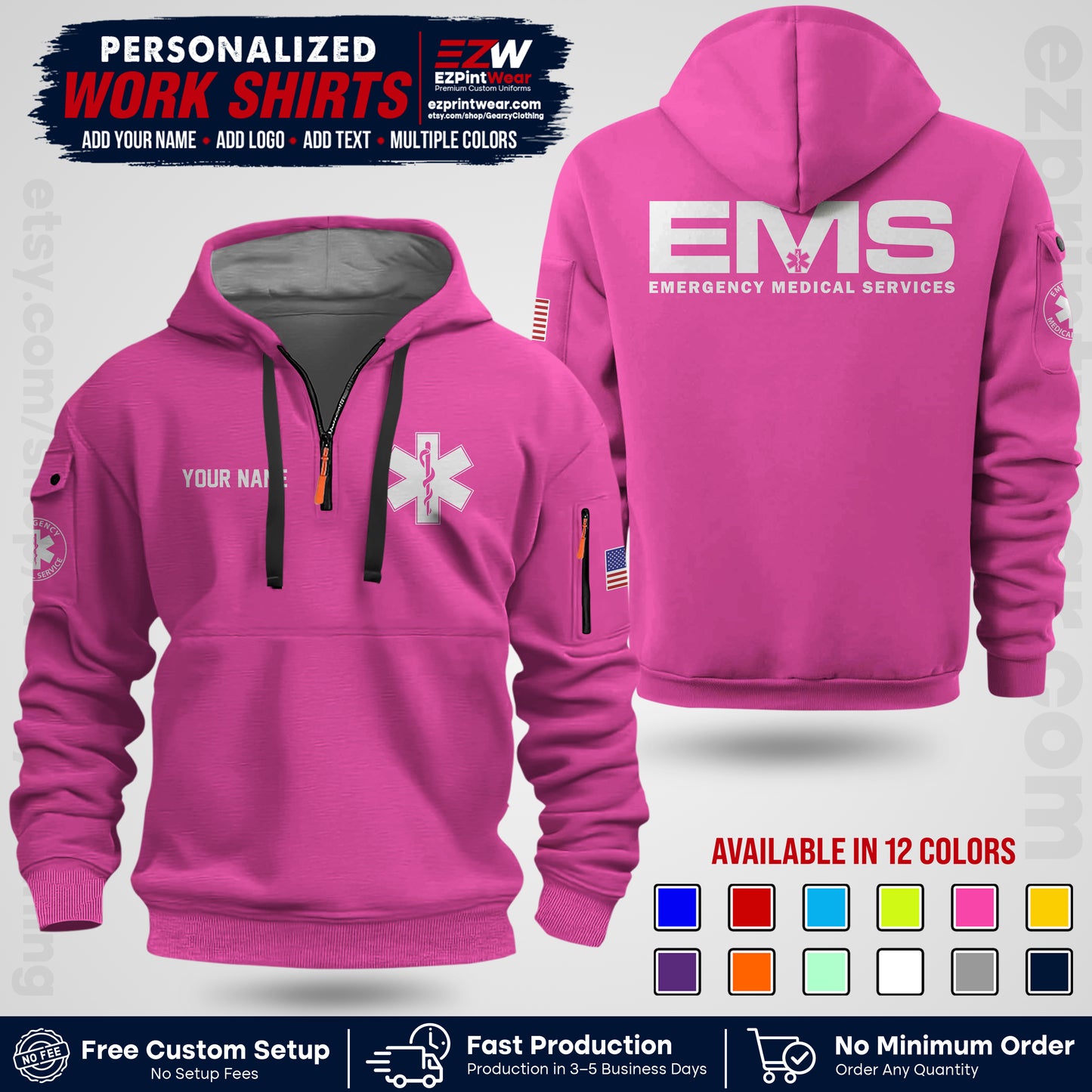 Custom EMS Shirt with Name, Logo & Text | EMS Team Uniform | First Responder Workwear EMSU01