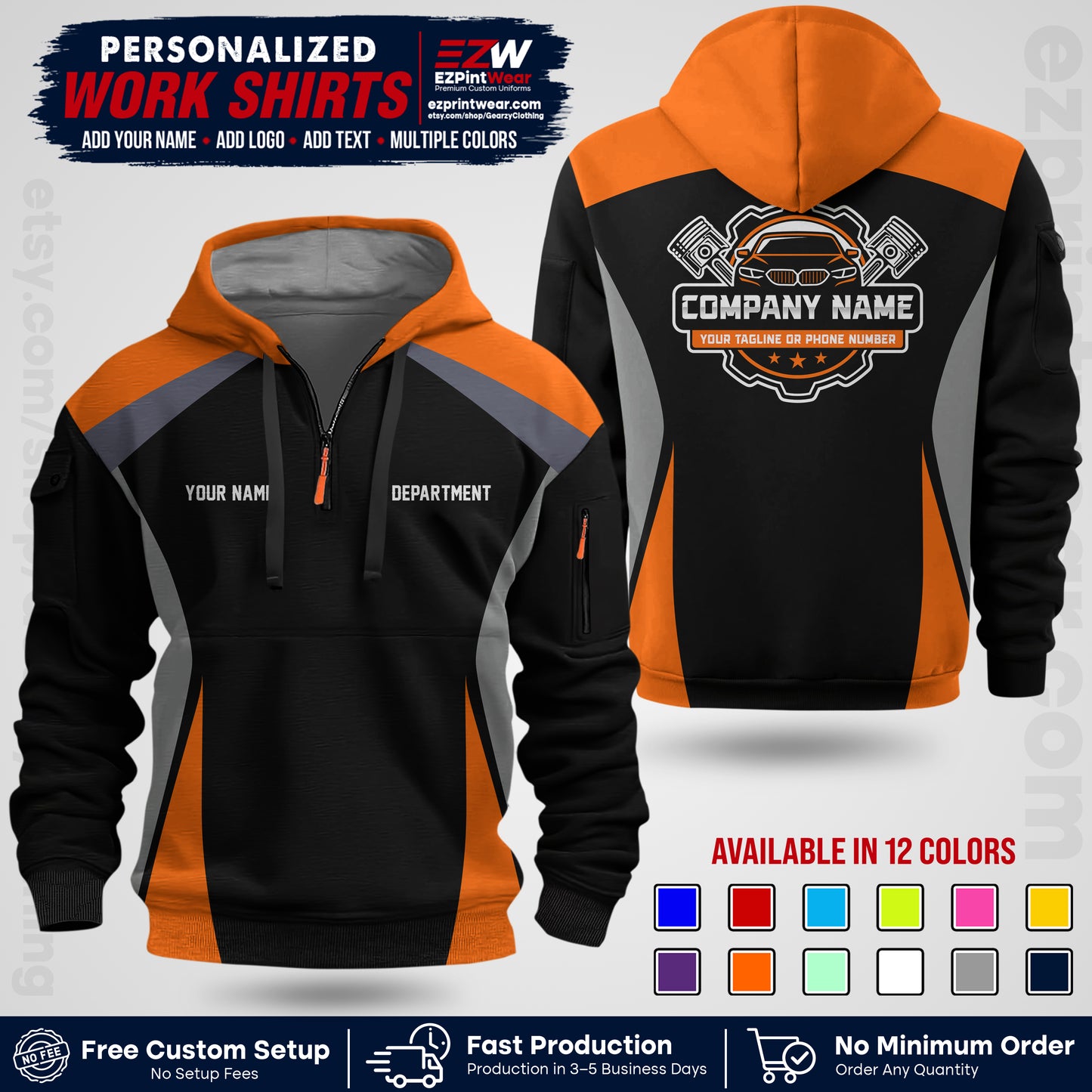 Custom Mechanic Work Shirt with Name, Logo & Text | Auto Shop Uniform | Workwear MCN 08