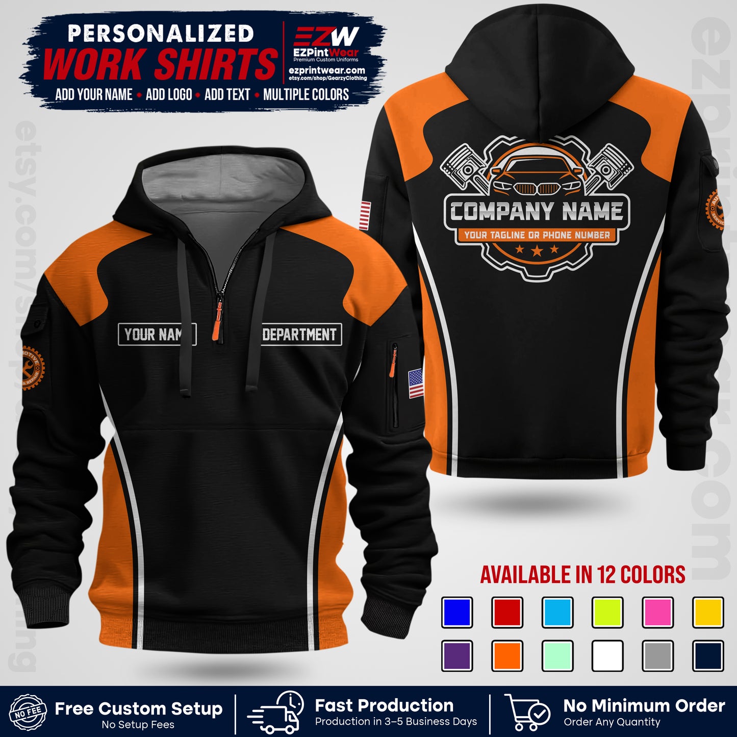 Custom Mechanic Work Shirt with Name, Logo & Text | Auto Shop Uniform | Workwear MCN 10