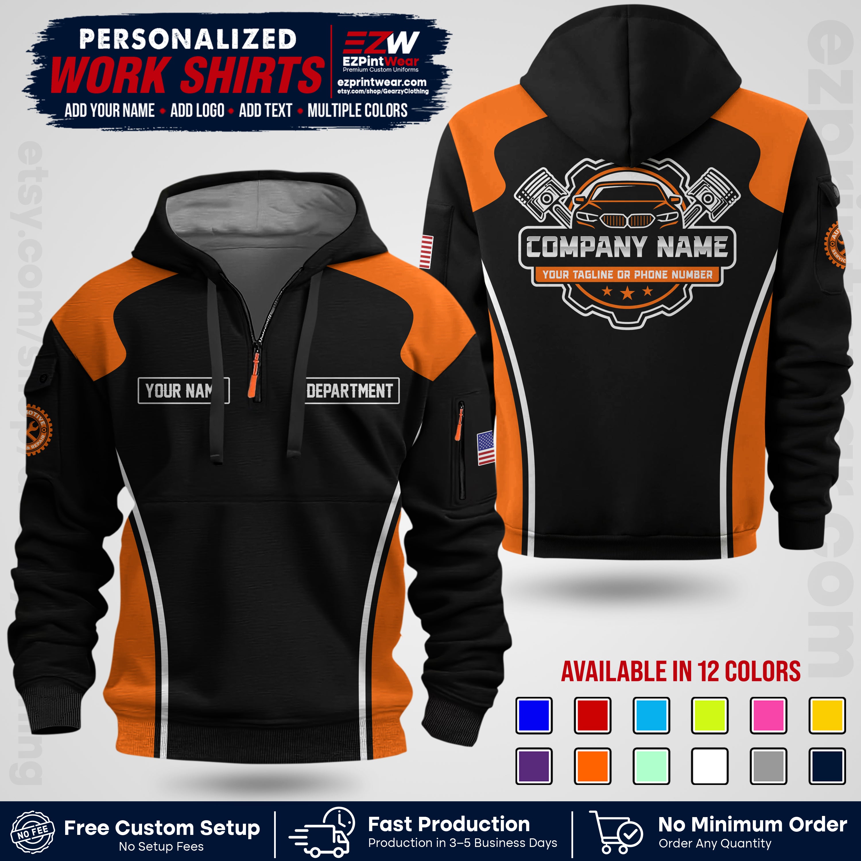 Custom Mechanic Work Shirt with Name, Logo & Text | Auto Shop Uniform | Workwear MCN 10