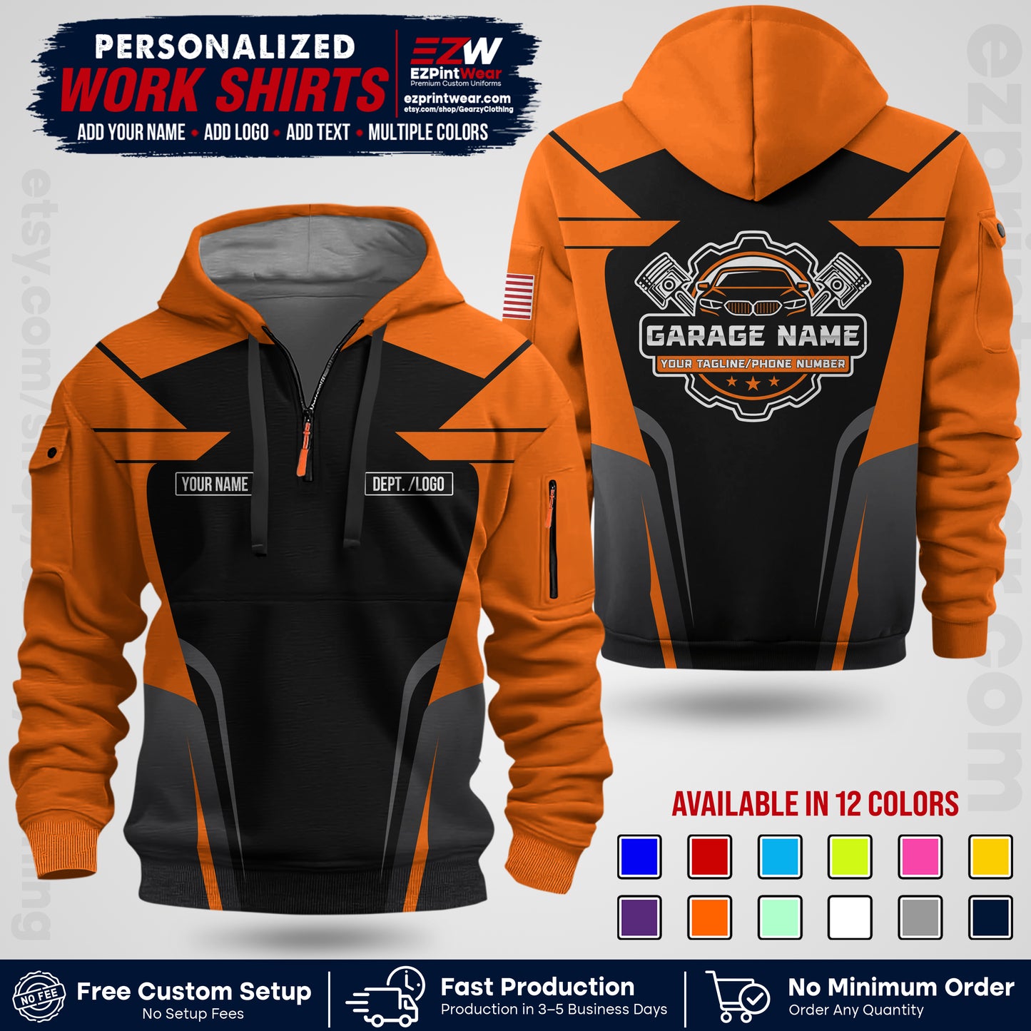 Custom Mechanic Work Shirt with Name, Logo & Text | Auto Shop Uniform | Workwear MCN 04