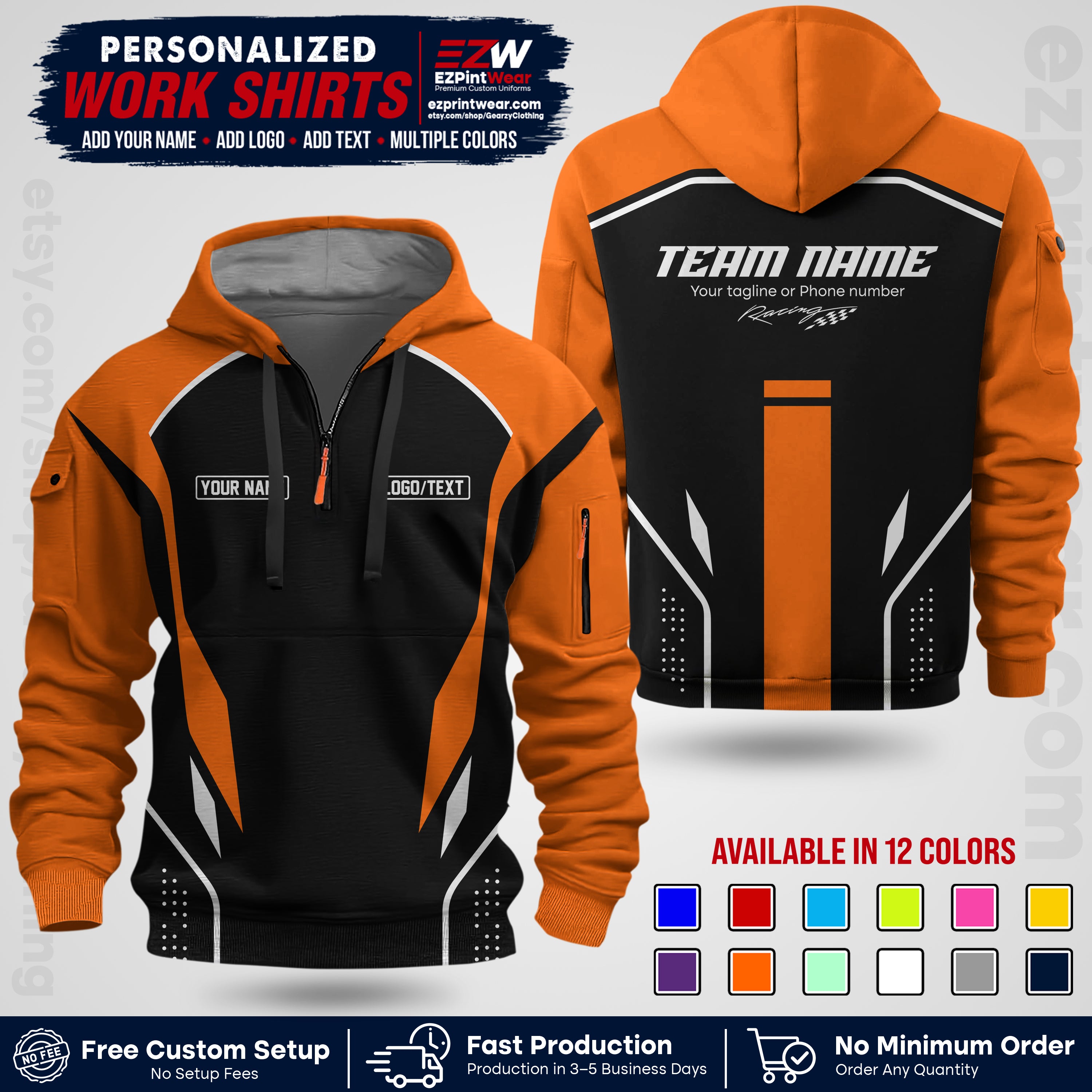 Custom Racing Shirt with Name, Logo & Text | Race Team Uniform | Crew Apparel RC06