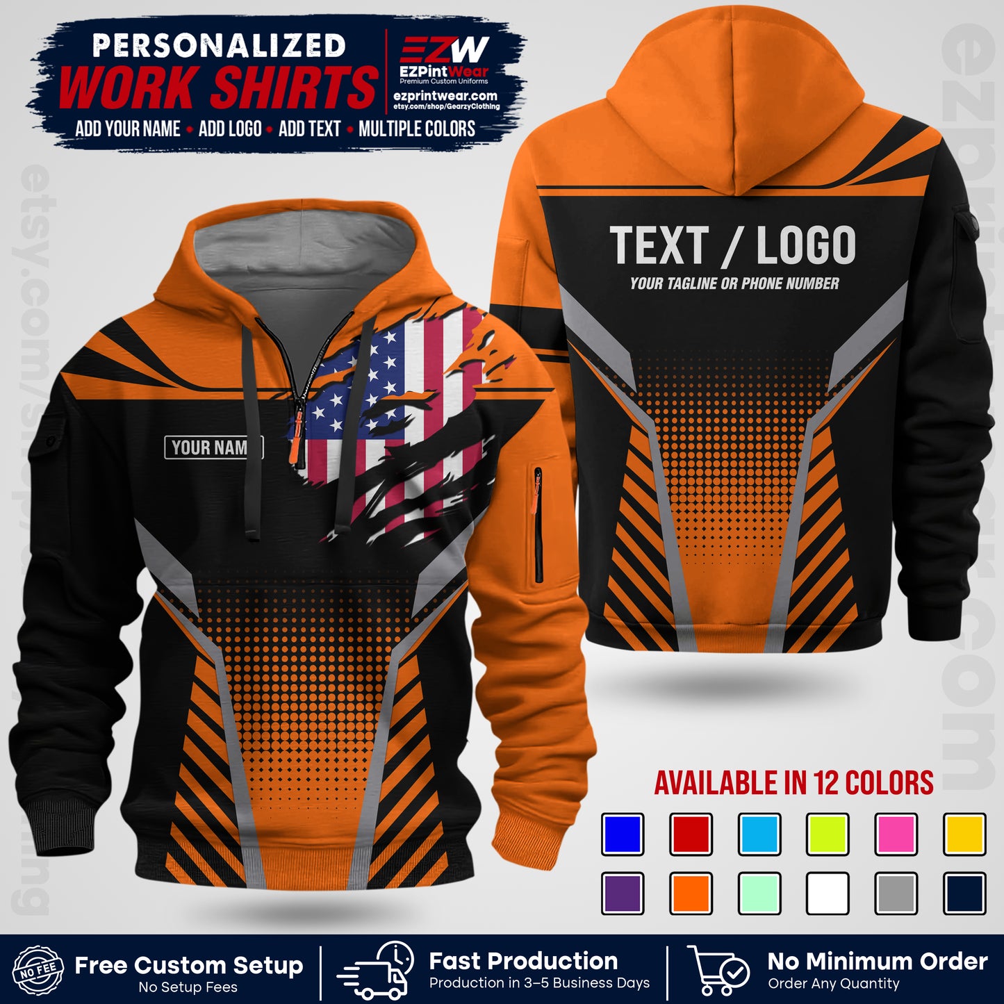 Custom All Over Print Work Uniform Shirt with Name, Logo & Text | Custom Hawaiian Shirt | Company Shirt | Employee Uniform UNF07