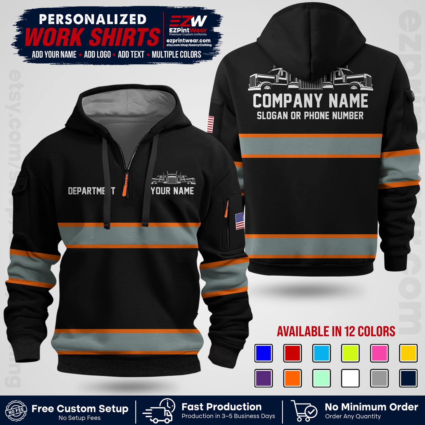 Personalized Truck Driver Workwear Uniform | Custom Safety Stripe Apparel | Non-Reflective Reflective Style Design TW04