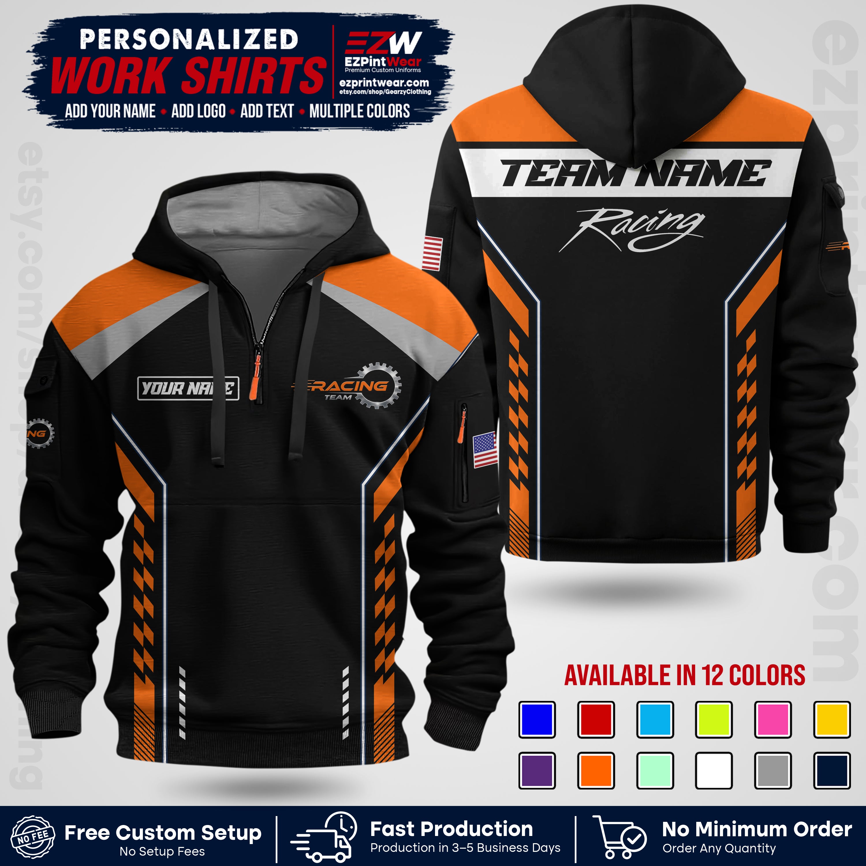 Custom Racing Shirt with Name, Logo & Text | Race Team Uniform | Crew Apparel RC13
