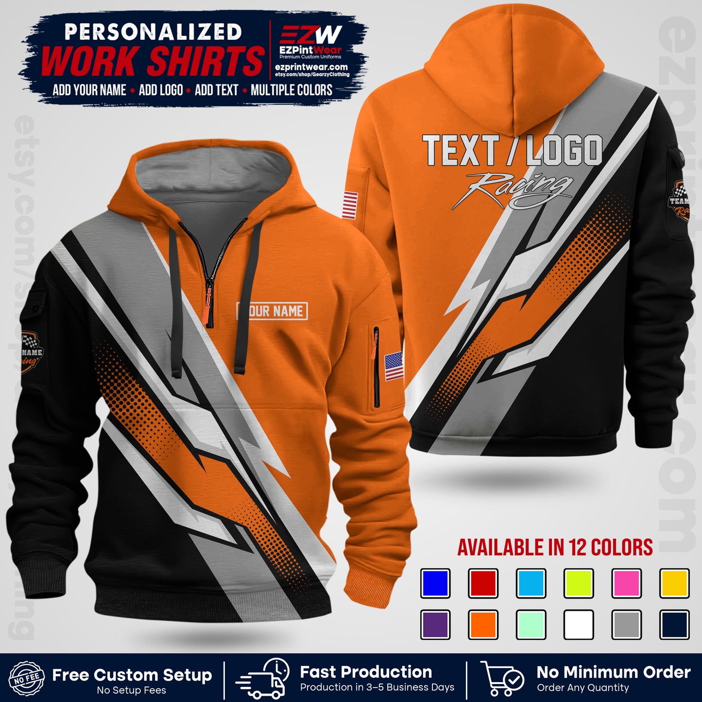 Custom Racing Shirt with Name, Logo & Text | Race Team Uniform | Crew Apparel RC01