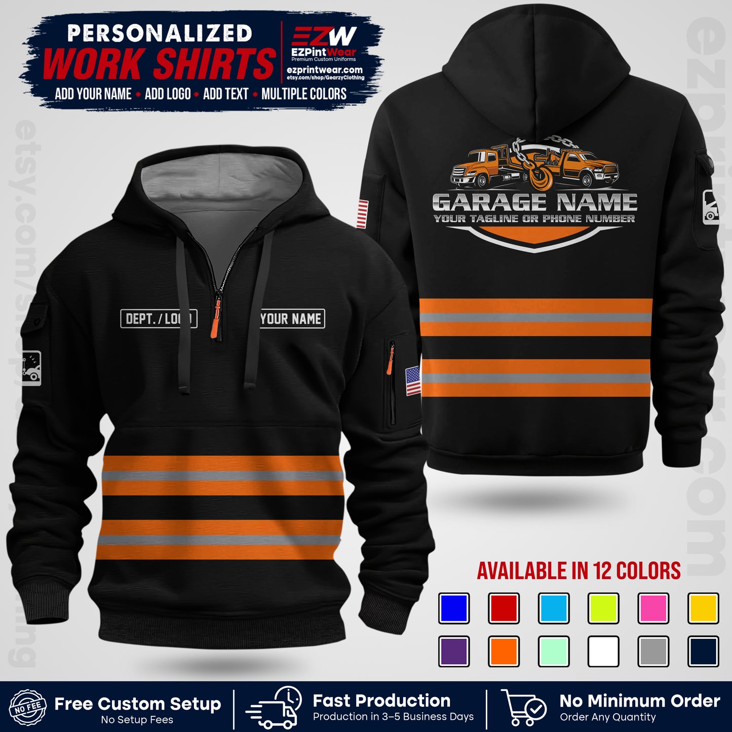 Custom Towing Workwear Uniform | Personalized Tow Truck Shirt | Non-Reflective Safety Stripe Apparel | Custom Towing Shirt | Tow Truck Apparel TW03