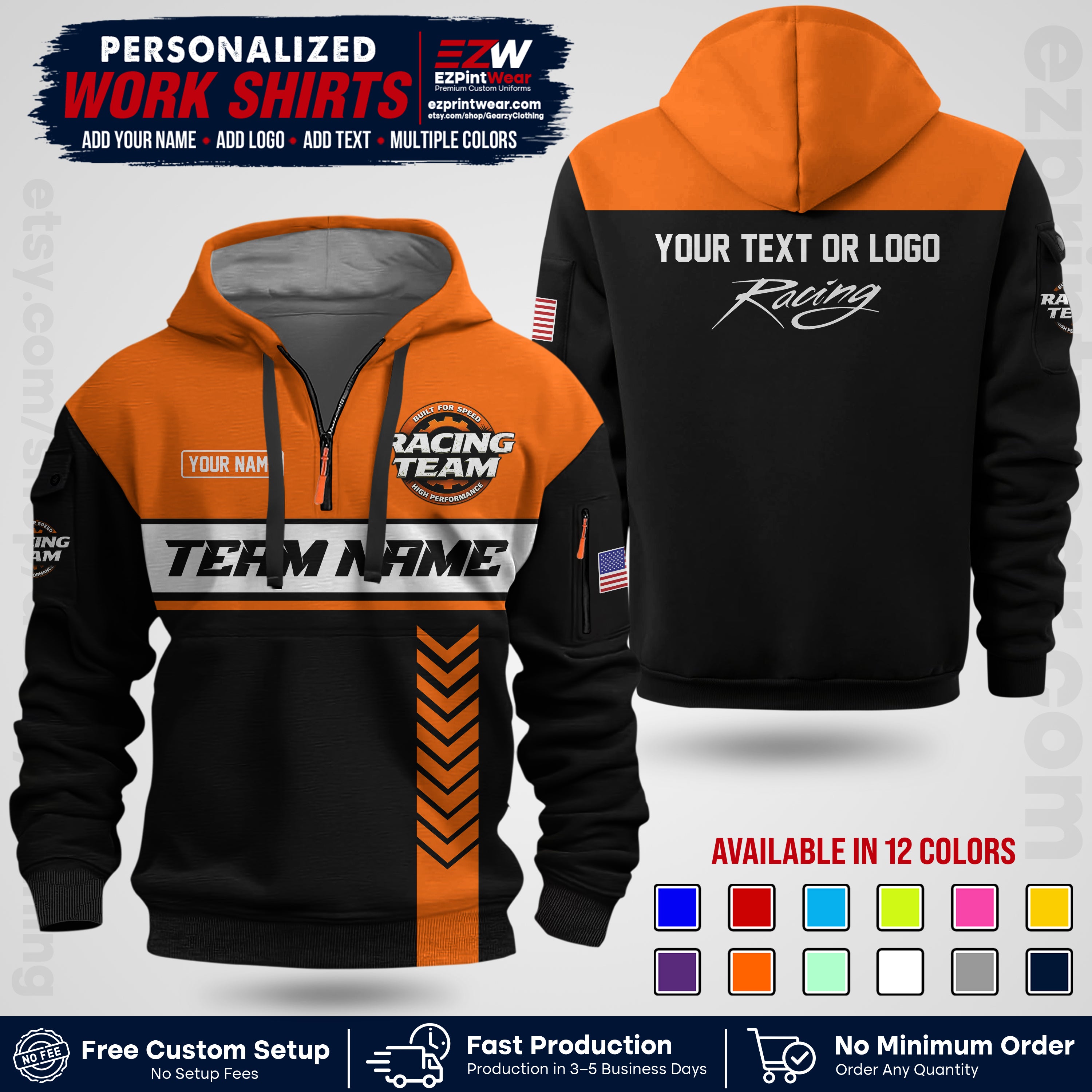 Custom Racing Shirt with Name, Logo & Text | Race Team Uniform | Crew Apparel RC02