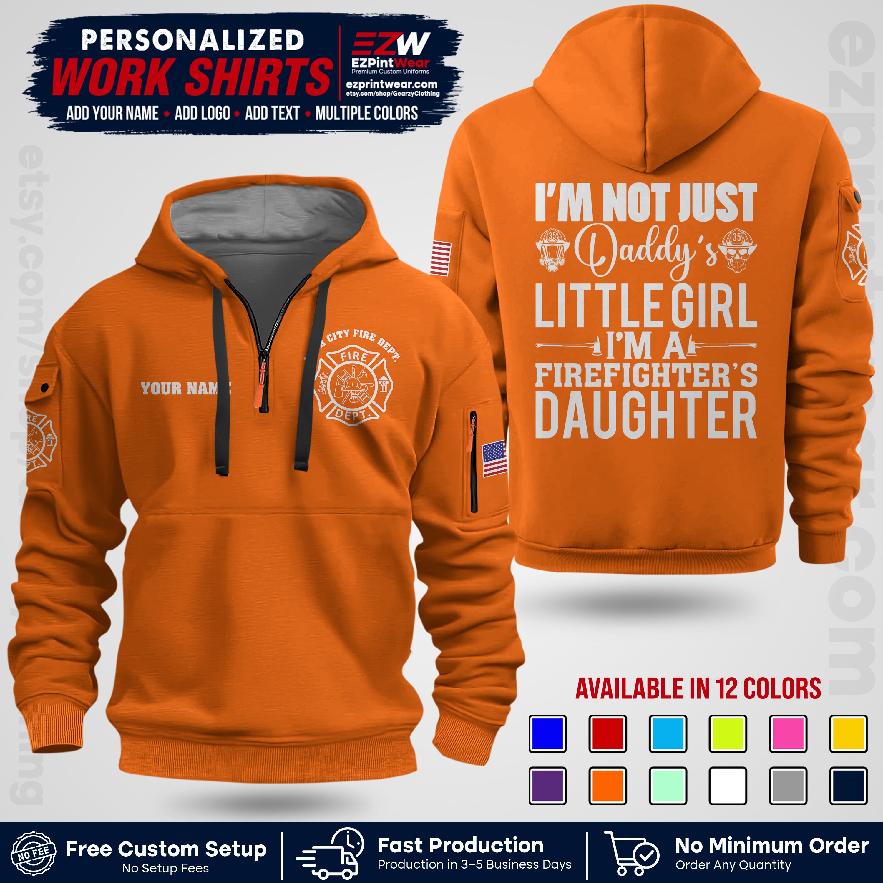 Custom Fire Department Shirt with Name, City Logo & Text | Firefighter Uniform | Button Up Work Shirt FF08