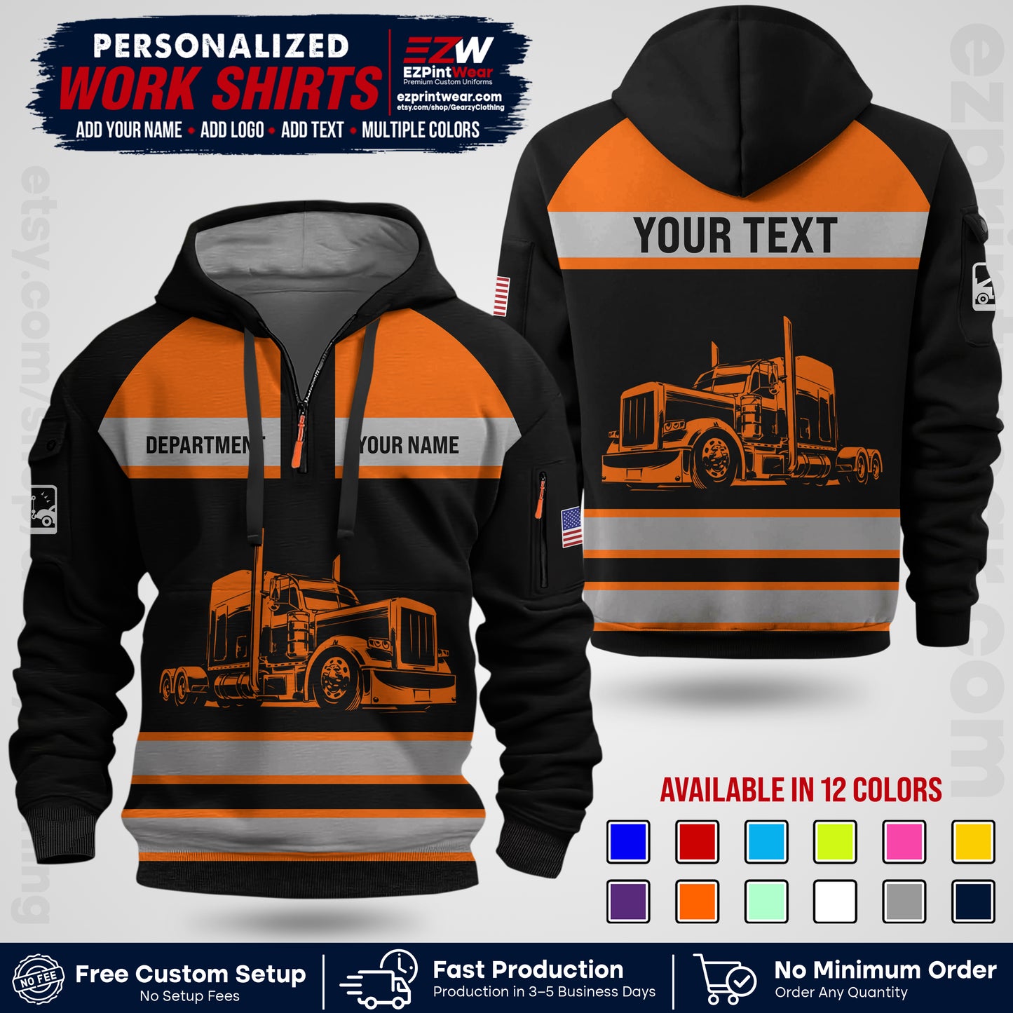 Personalized Truck Driver Workwear Uniform | Custom Safety Stripe Apparel | Non-Reflective Reflective Style Design TW02