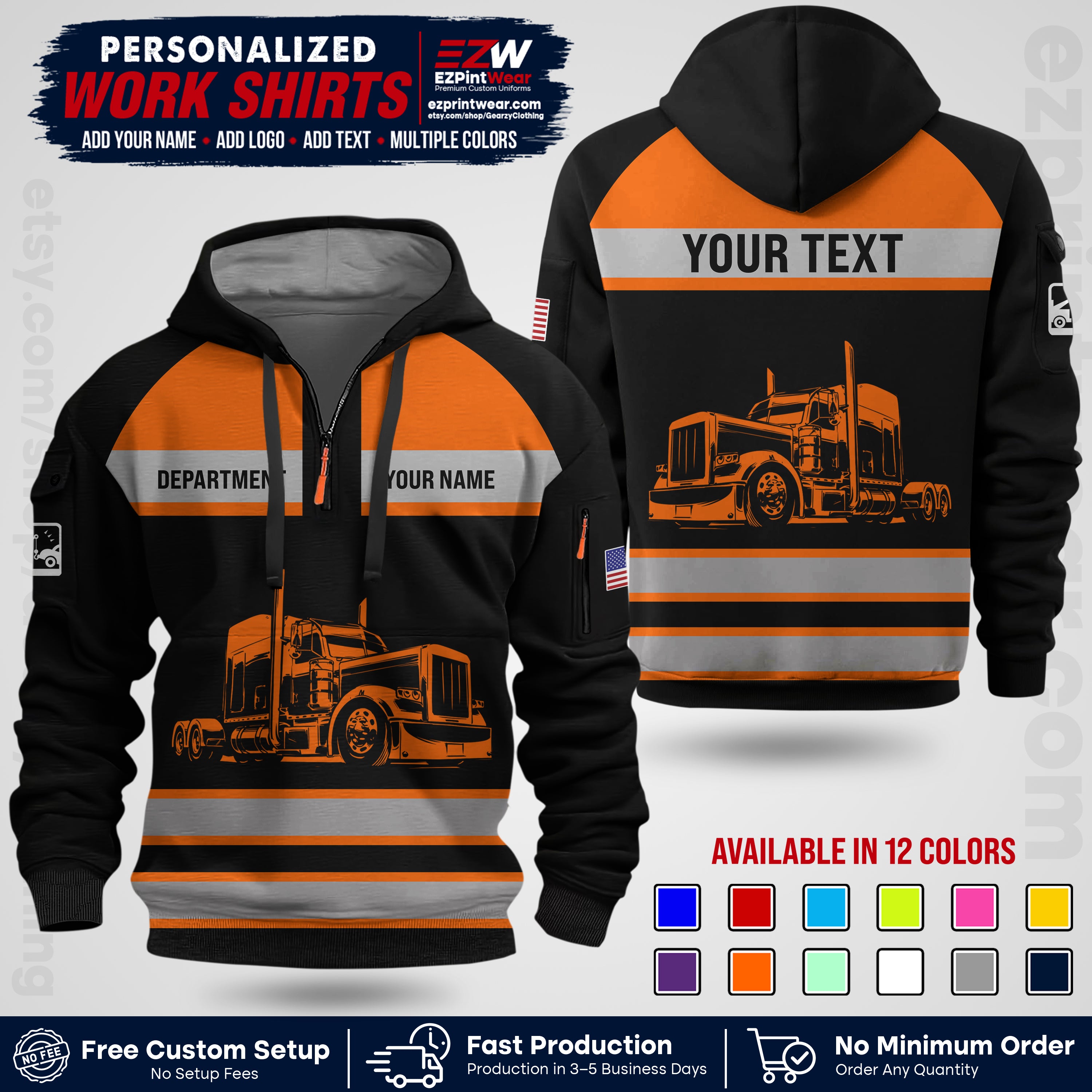 Personalized Truck Driver Workwear Uniform | Custom Safety Stripe Apparel | Non-Reflective Reflective Style Design TW02
