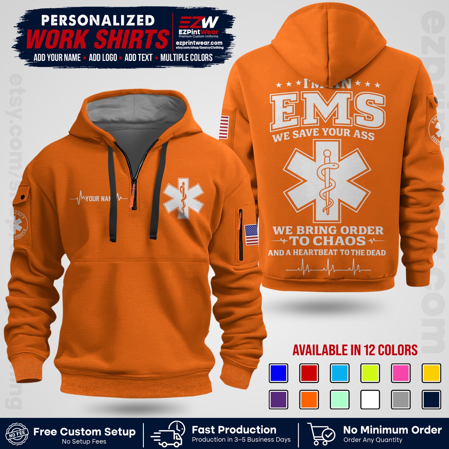 Custom EMS Shirt with Name, Logo & Text | EMS Team Uniform | First Responder Workwear EMSU05