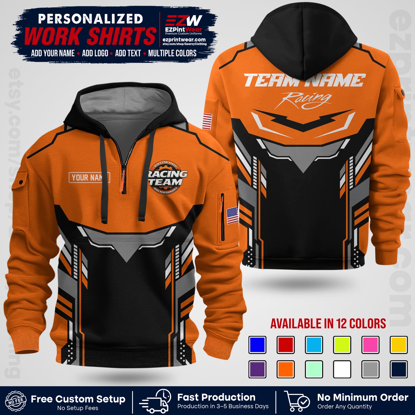 Custom Racing Shirt with Name, Logo & Text | Race Team Uniform | Crew Apparel RC11