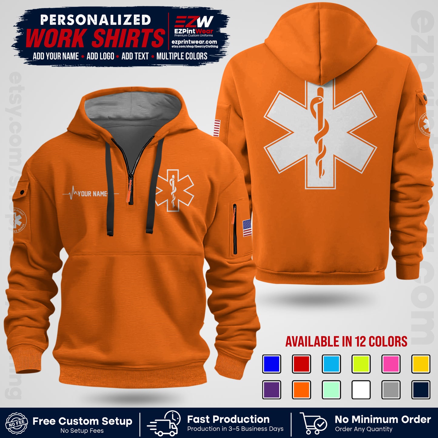 Custom EMS Shirt with Name, Logo & Text | EMS Team Uniform | First Responder Workwear EMSU04