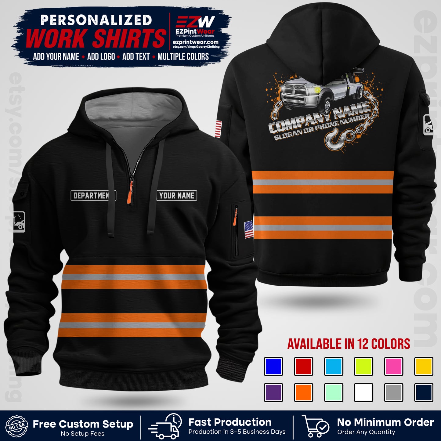 Custom Towing Workwear Uniform | Personalized Tow Truck Shirt | Non-Reflective Safety Stripe Apparel | Custom Towing Shirt | Tow Truck Apparel TW05