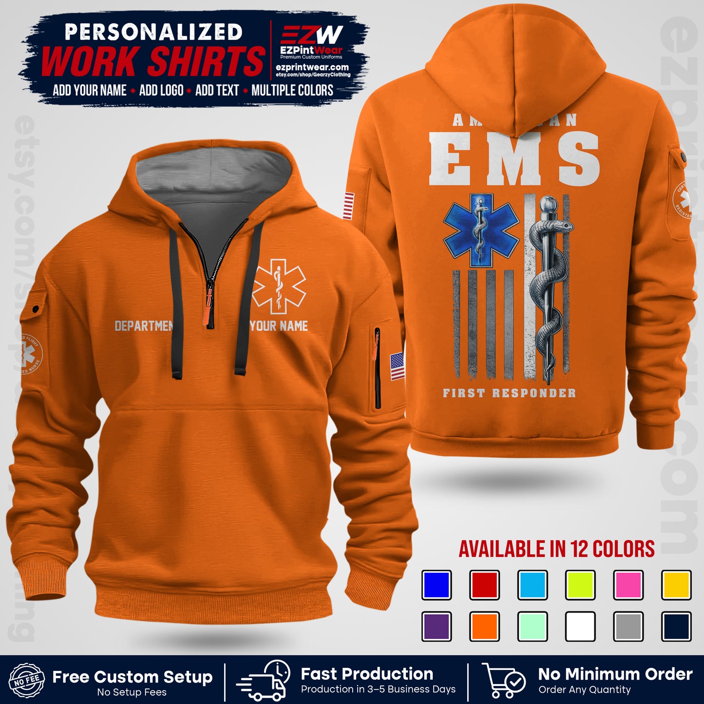 Custom EMS Shirt with Name, Logo & Text | EMS Team Uniform | First Responder Workwear EMSU03