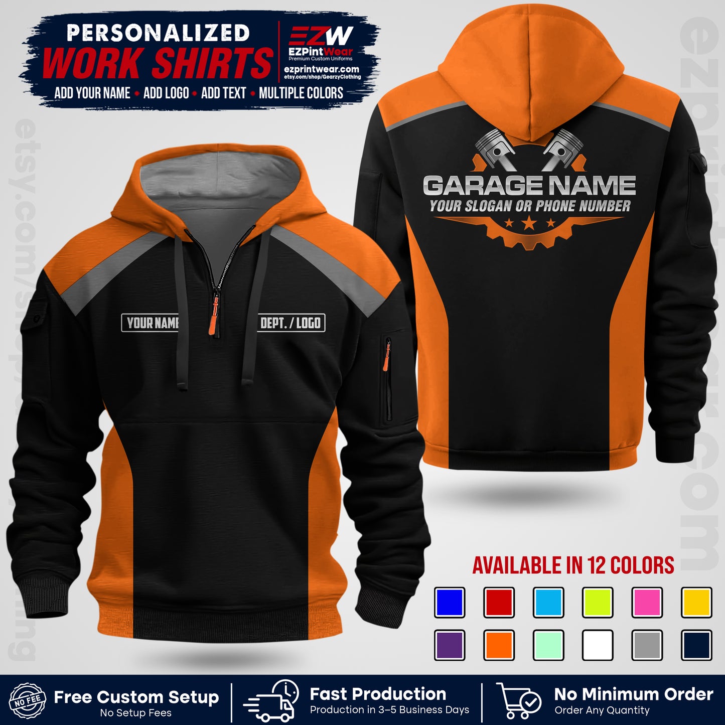 Custom Mechanic Work Shirt with Name, Logo & Text | Auto Shop Uniform | Workwear MCN 06