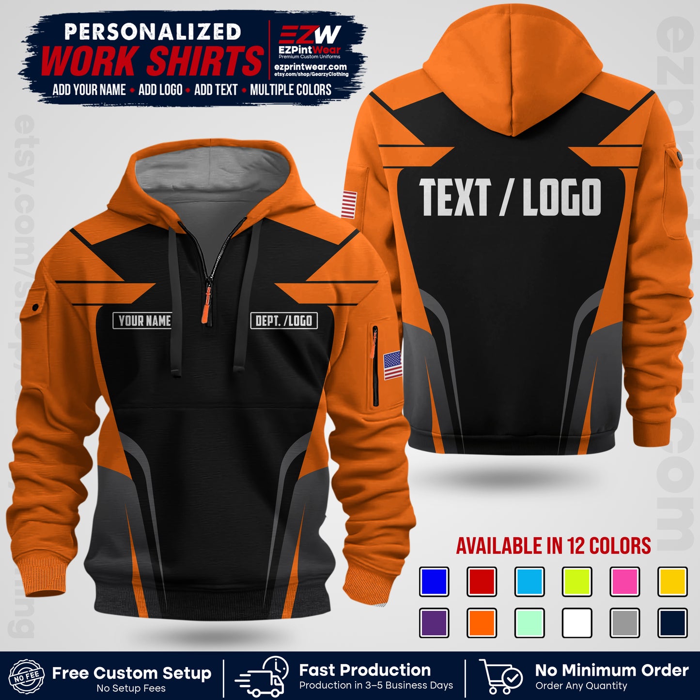 Custom All Over Print Work Uniform Shirt with Name, Logo & Text | Custom Hawaiian Shirt | Company Shirt | Employee Uniform UNF01
