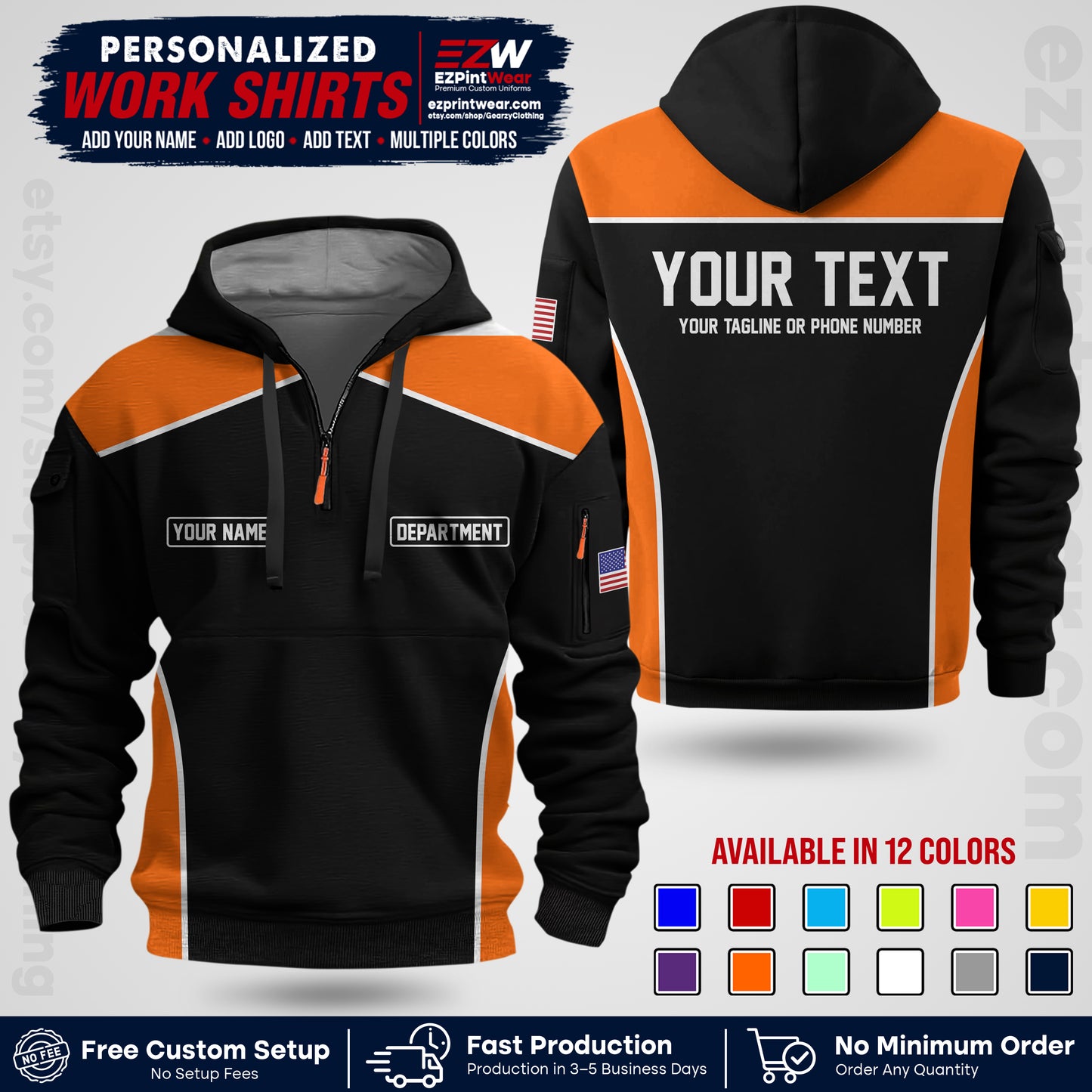 Custom All Over Print Work Uniform Shirt with Name, Logo & Text | Custom Hawaiian Shirt | Company Shirt | Employee Uniform UNF12