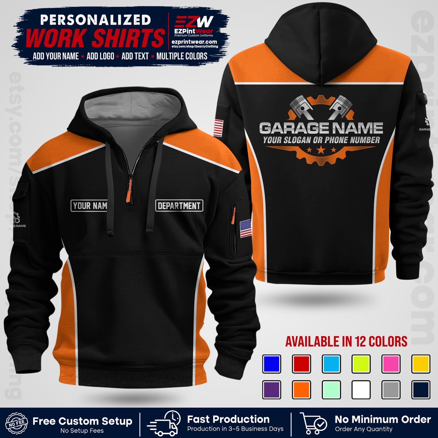 Custom Mechanic Work Shirt with Name, Logo & Text | Auto Shop Uniform | Workwear MCN 07