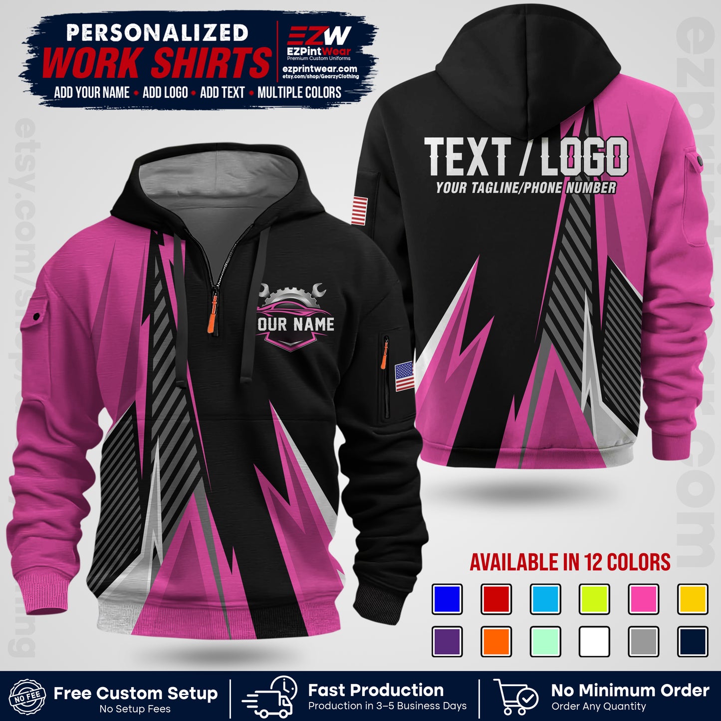 Custom Mechanic Work Shirt with Name, Logo & Text | Auto Shop Uniform | Workwear MCN 01