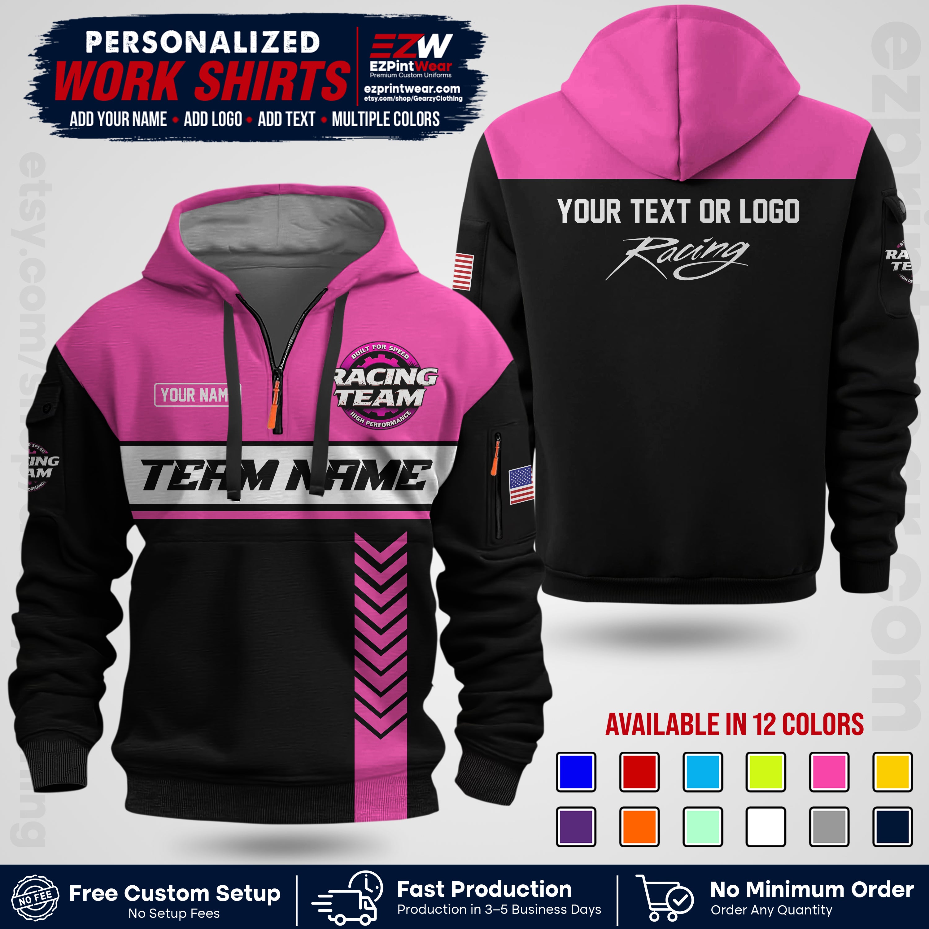 Custom Racing Shirt with Name, Logo & Text | Race Team Uniform | Crew Apparel RC02