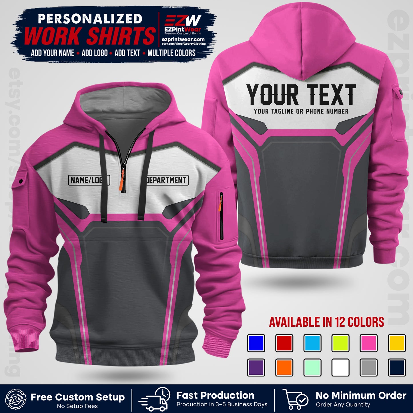 Custom All Over Print Work Uniform Shirt with Name, Logo & Text | Custom Hawaiian Shirt | Company Shirt | Employee Uniform UNF05